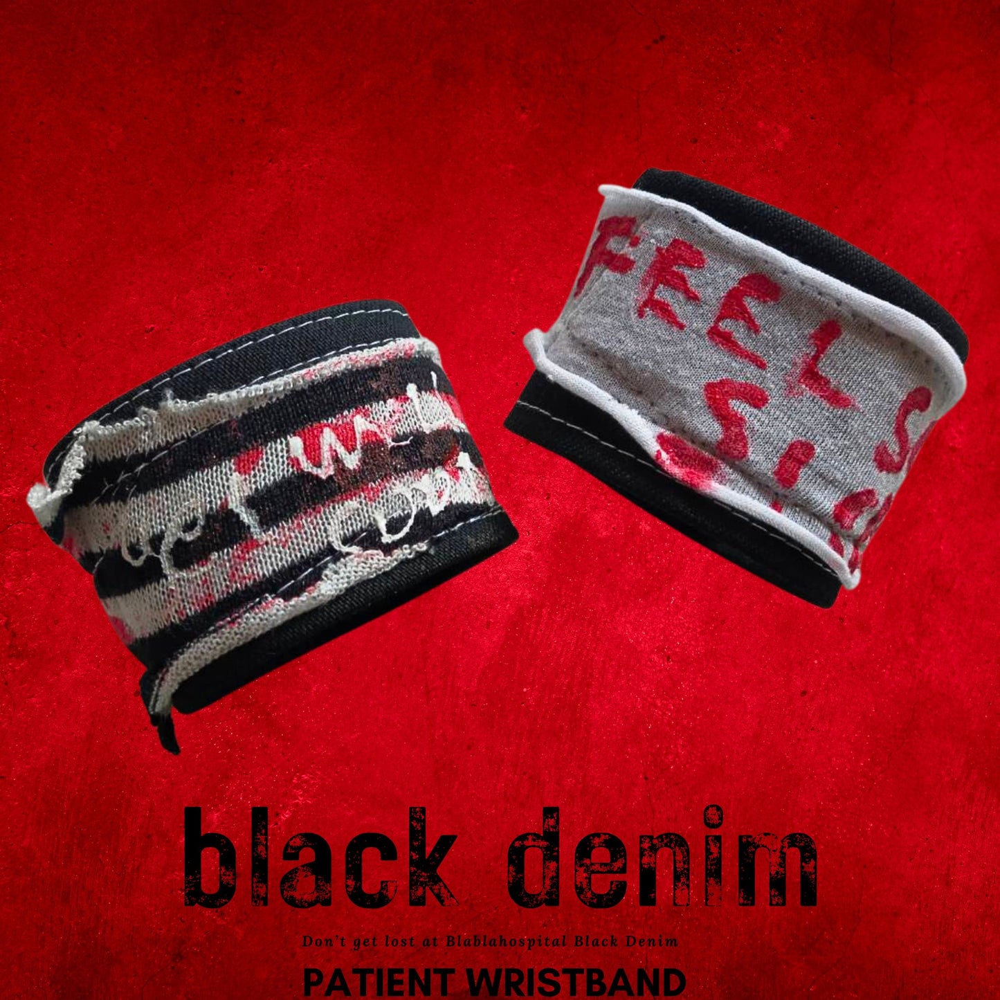 【Width 5cm/ Wrist 17.5cm】Black Denim Design Blabla Patient Punk Wristband Collection