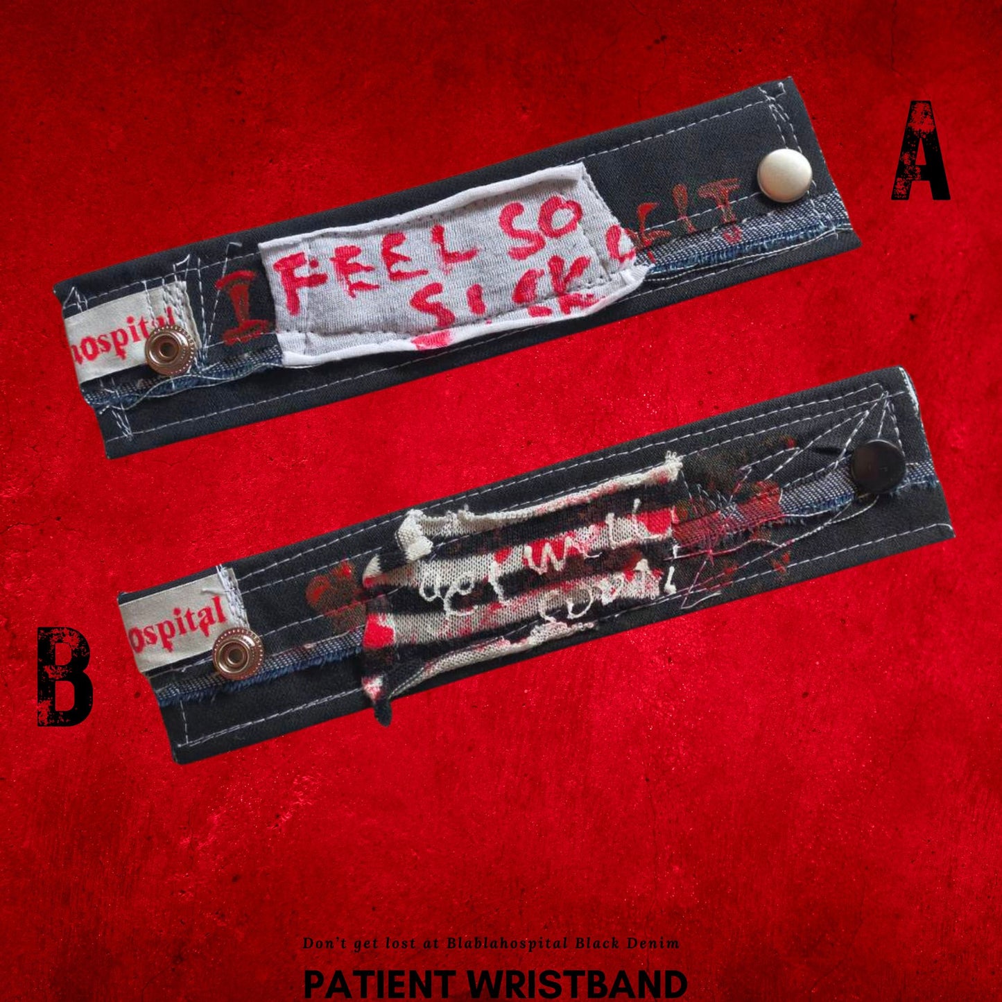 【Width 5cm/ Wrist 17.5cm】Black Denim Design Blabla Patient Punk Wristband Collection