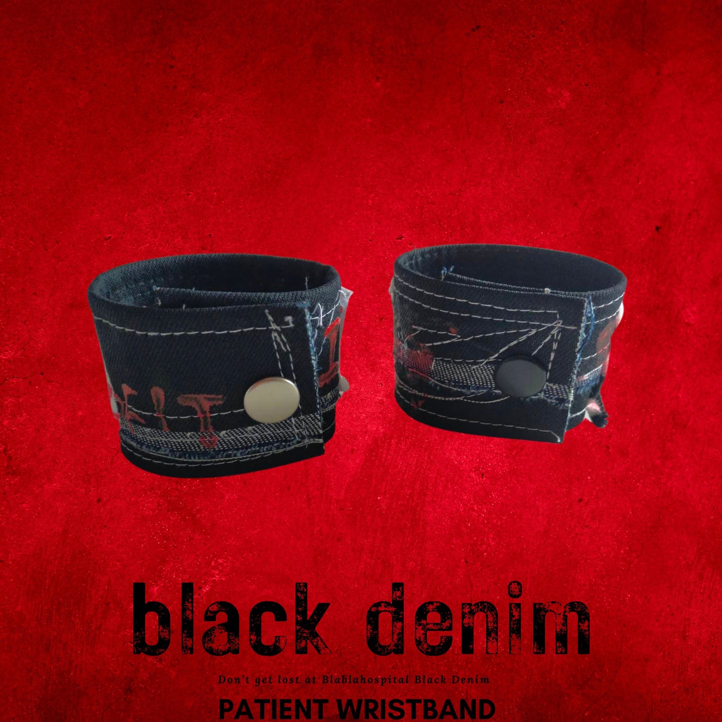 【Width 5cm/ Wrist 17.5cm】Black Denim Design Blabla Patient Punk Wristband Collection