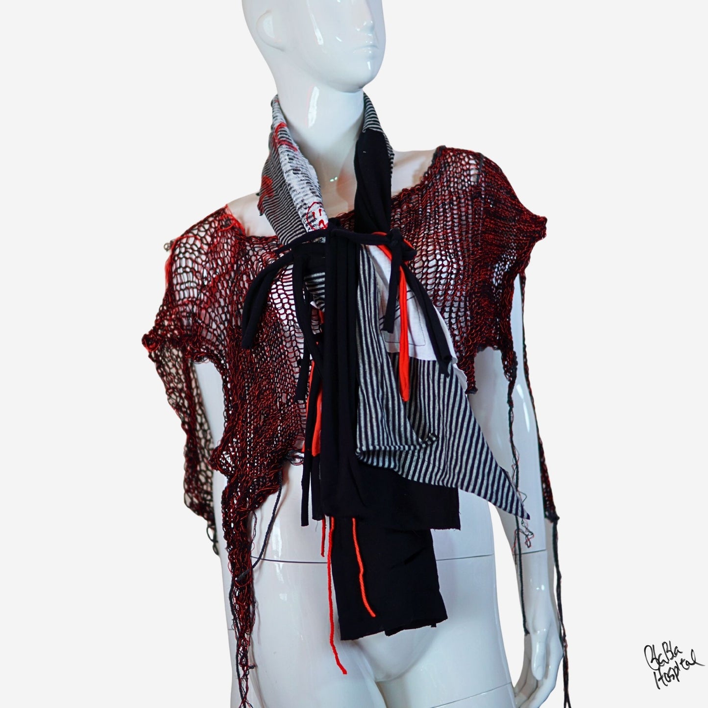 Face No.004 | Fabric Art グレーxブラックしましまデザイン– 黒スカーフ