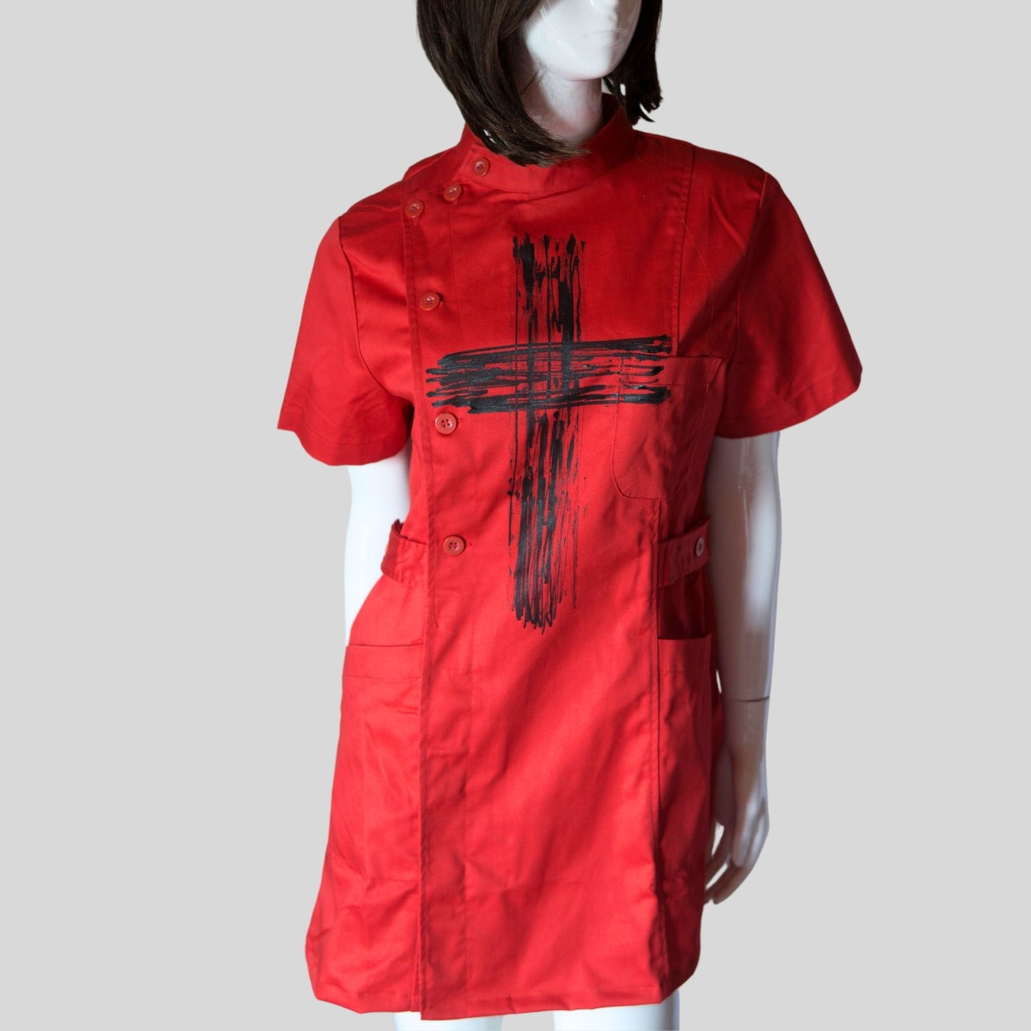 Red Gothic Nurse Dress Black Cross Punk  Paint!　