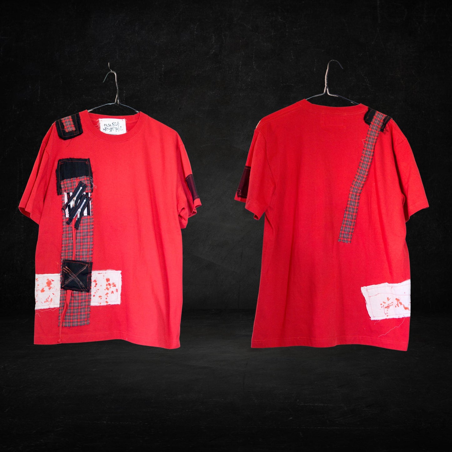 赤チェックパンク!レッドTシャツ オーバーサイズ