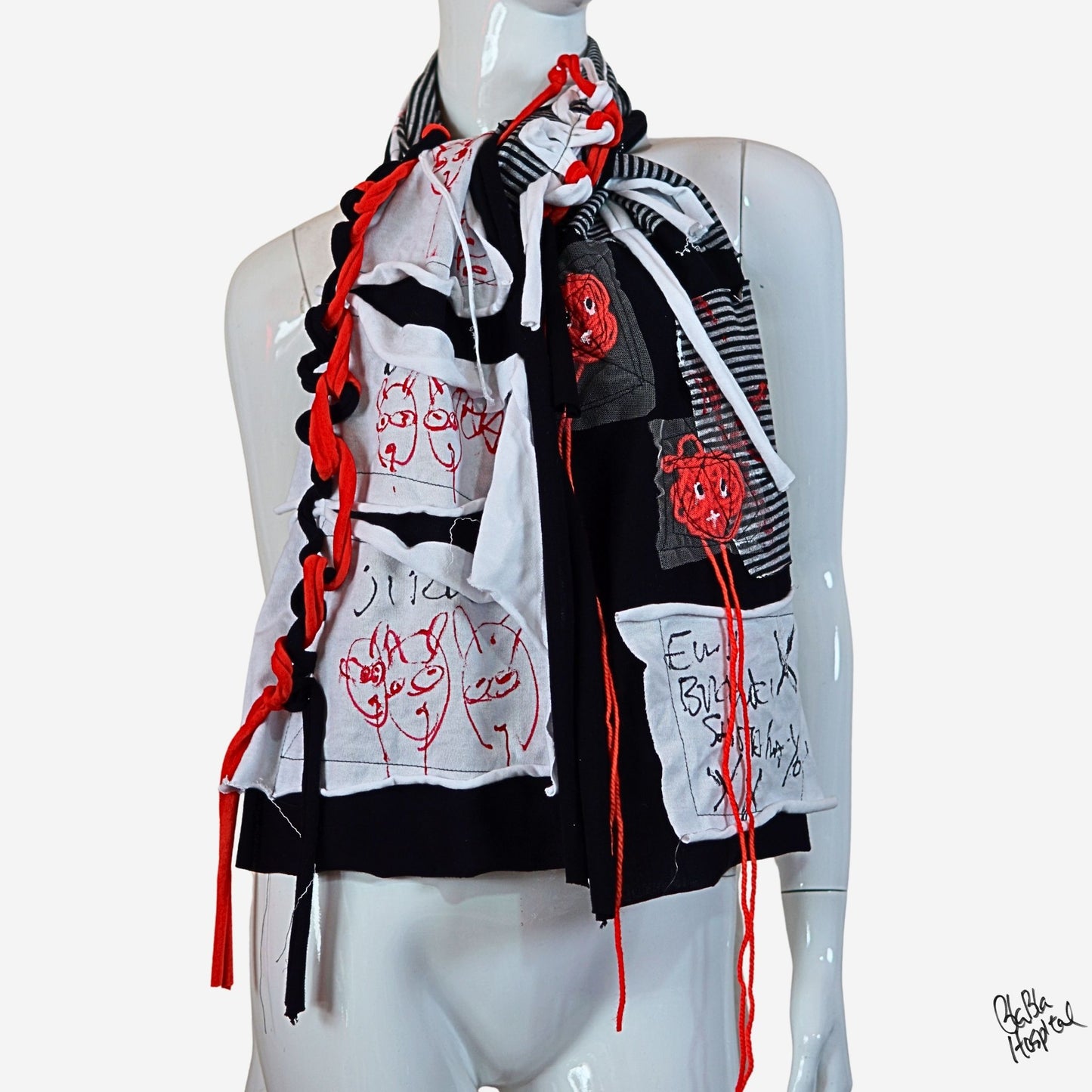 Face No.005 | Fabric Art グレイx黒デザイン-黒スカーフ