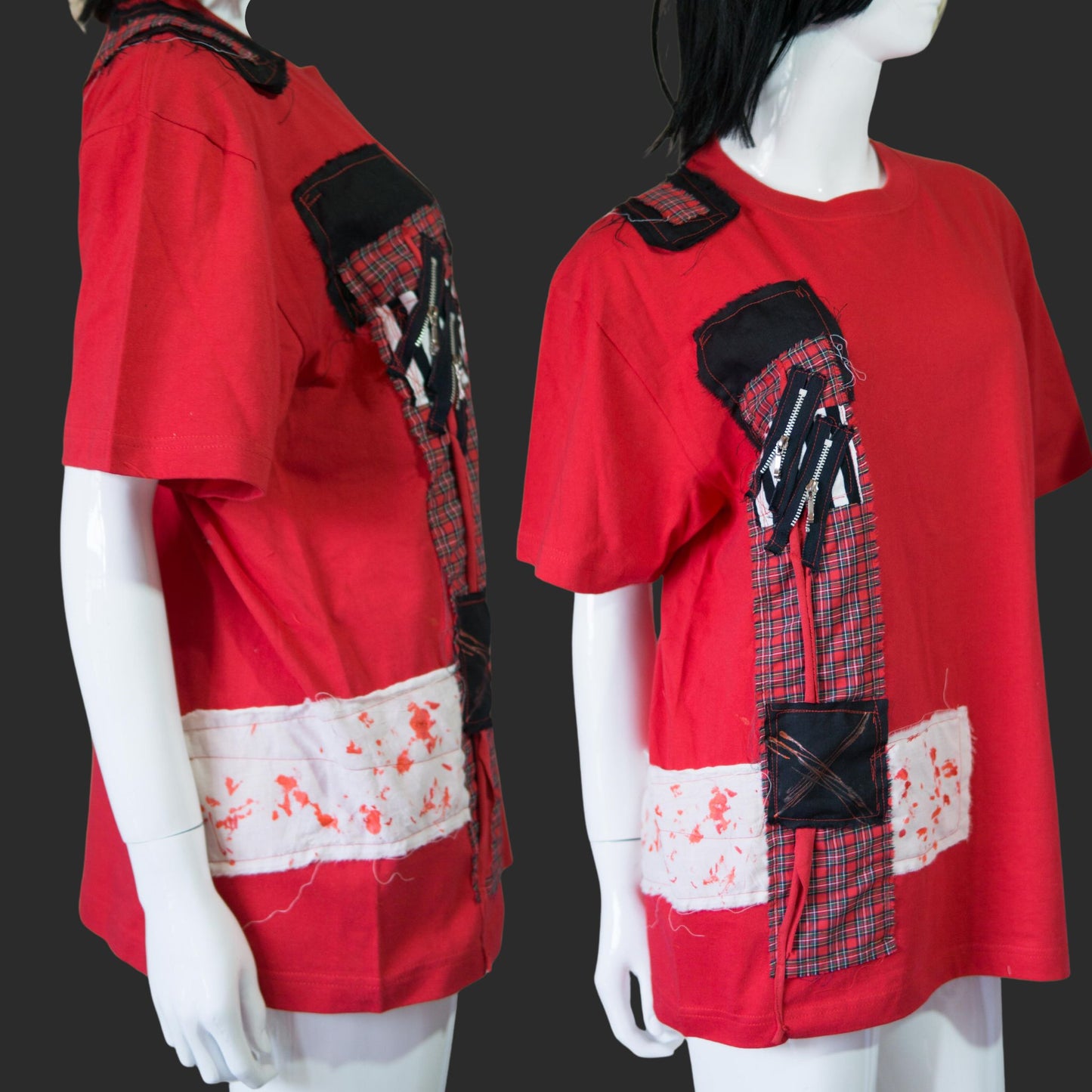 赤チェックパンク!レッドTシャツ オーバーサイズ