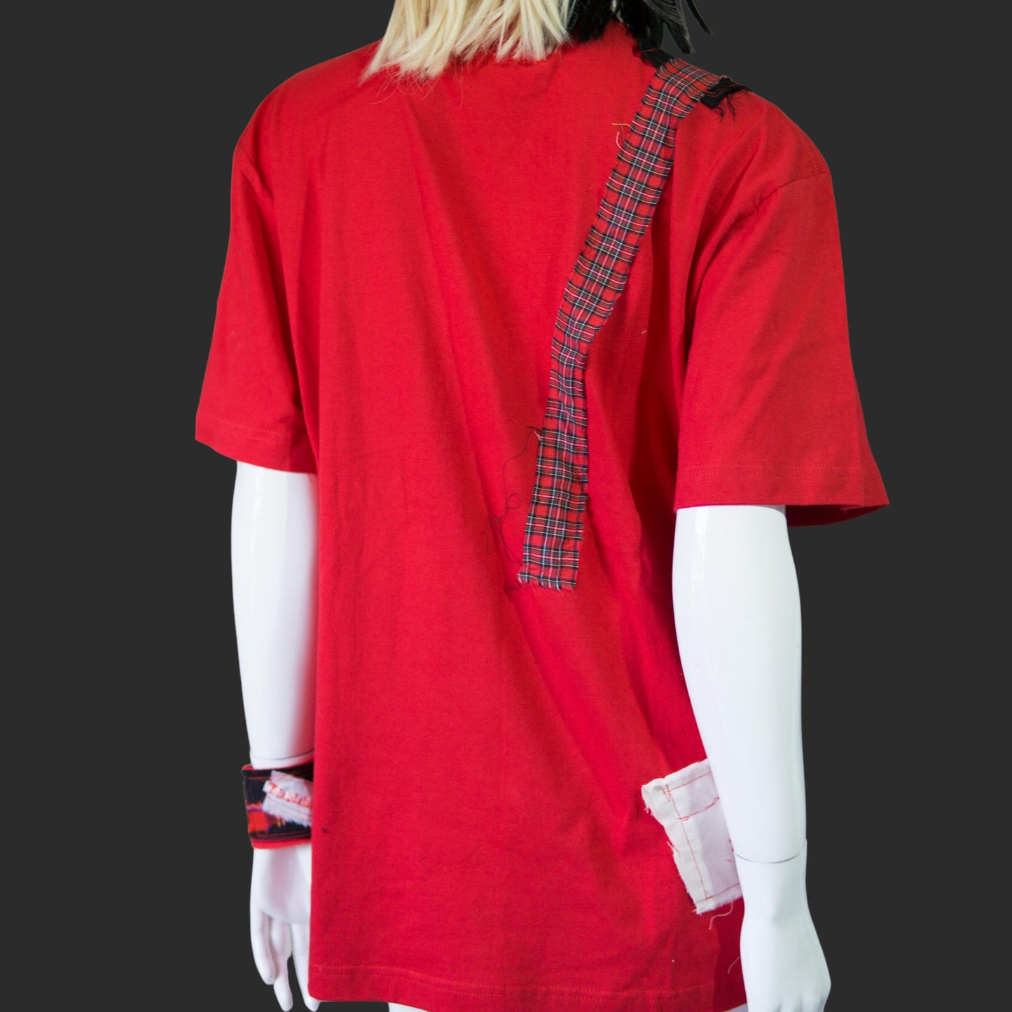 赤チェックパンク!レッドTシャツ オーバーサイズ