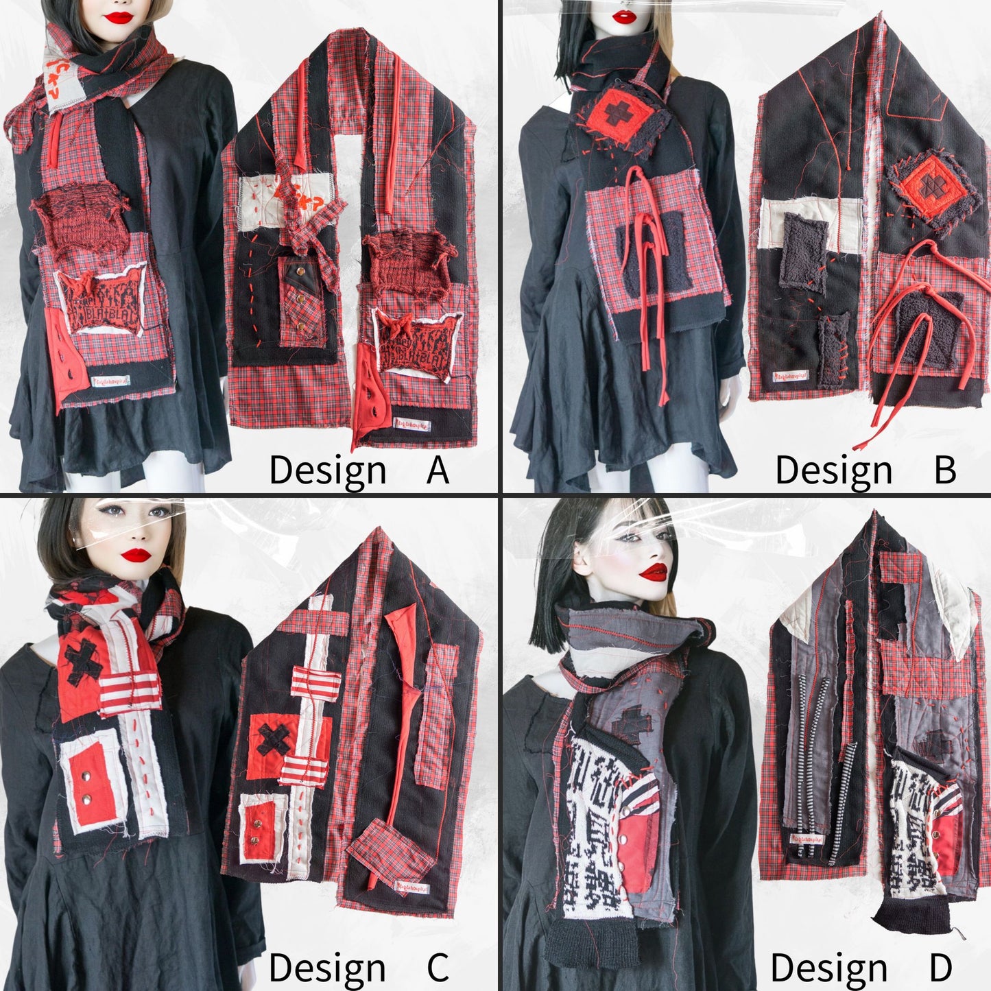 Blabla Red Check Punk Schal-Kollektion, handgefertigt in Tokio: Bitte wählen Sie ein Design! 【152cm】