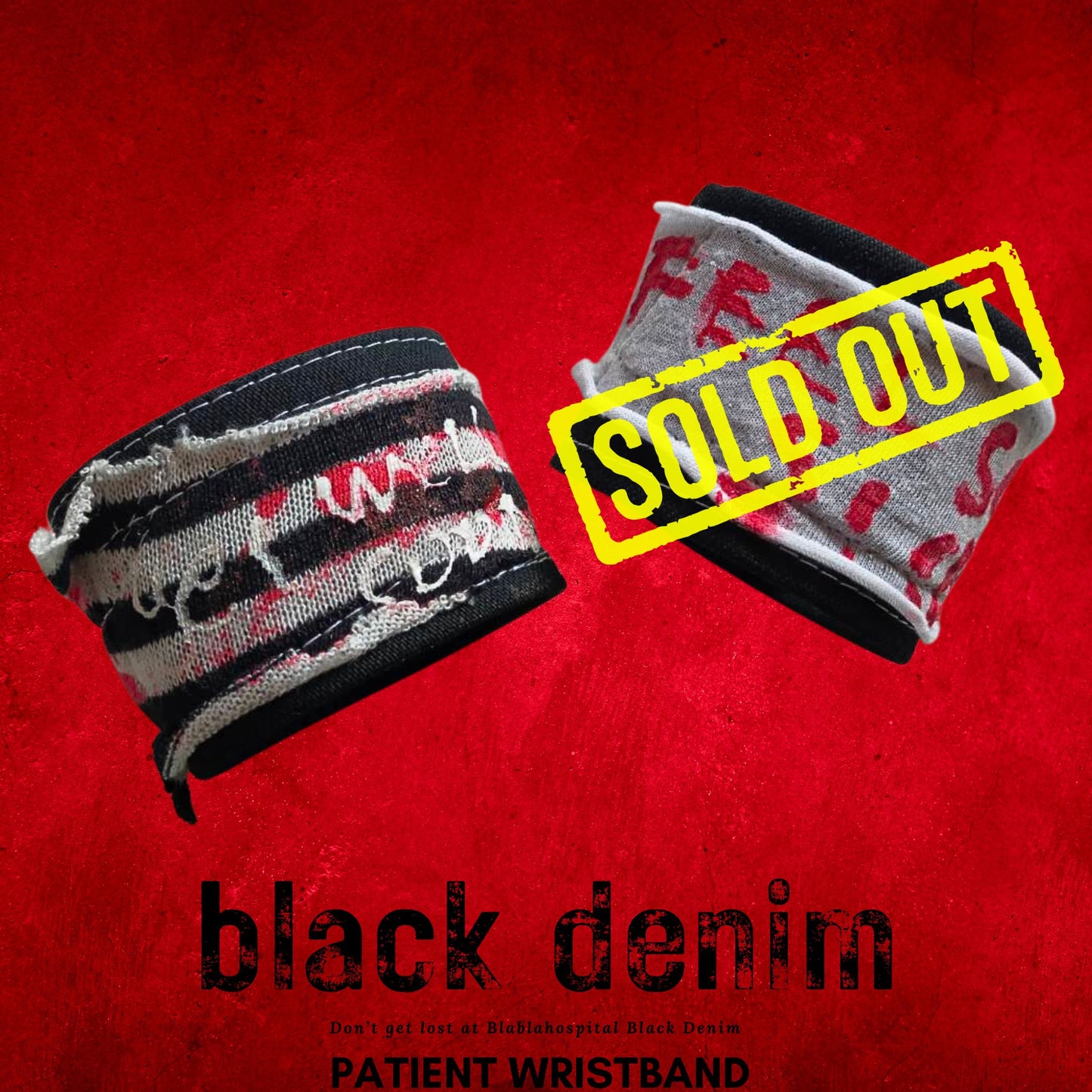 【Width 5cm/ Wrist 17.5cm】Black Denim Design Blabla Patient Punk Wristband Collection