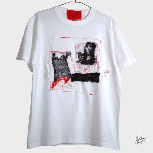 アートニットパッチデザイン ホワイトTシャツ
