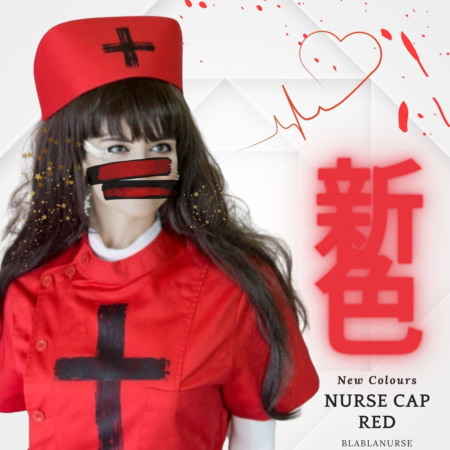 Black Cross Paint Gothic Red Nurse Cap Medical Fashion