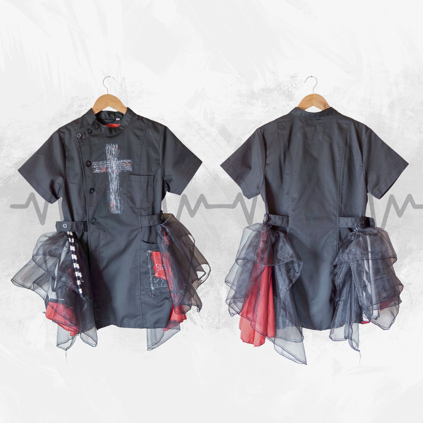 NEW! Black Gothic Punk Nurse Dress White Cross Paint