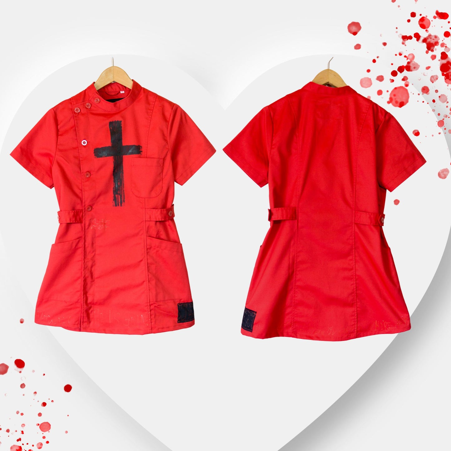 NEW! Red Gothic Nurse Dress Black Cross Punk Paint!