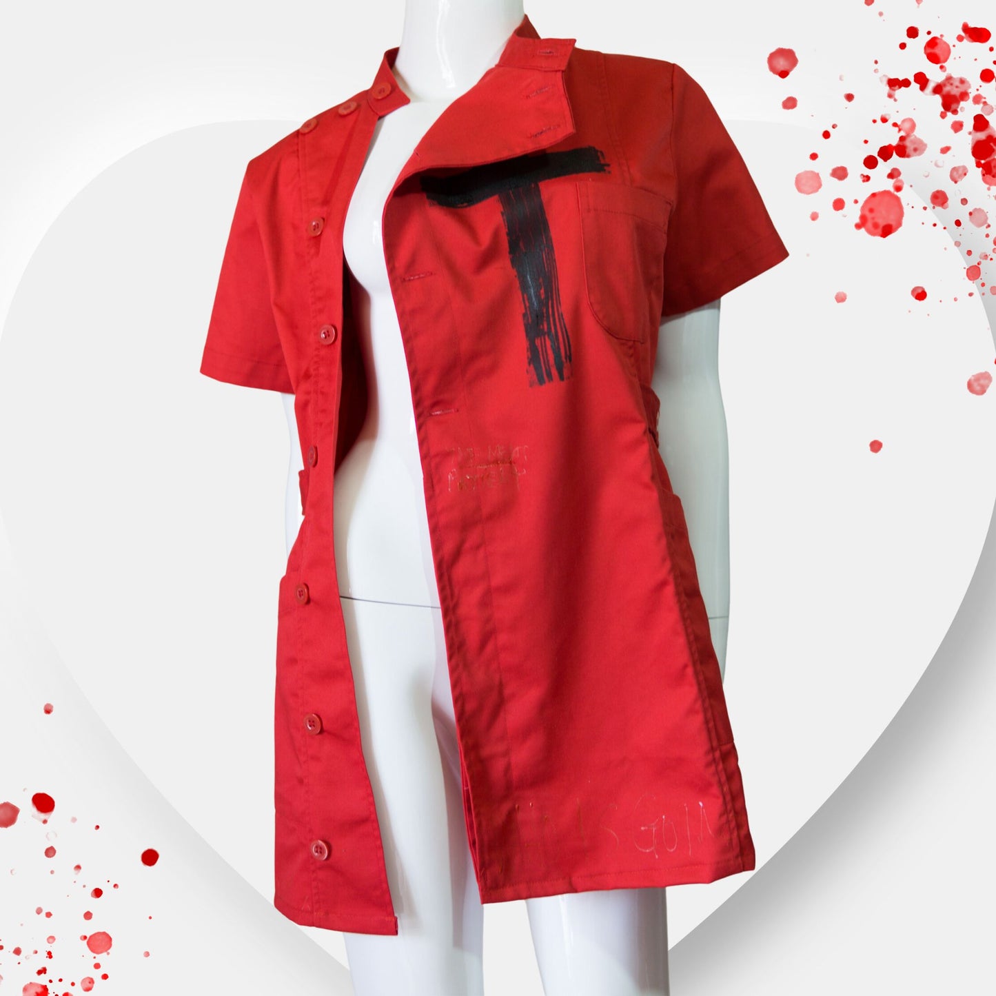 NEW! Red Gothic Nurse Dress Black Cross Punk Paint!