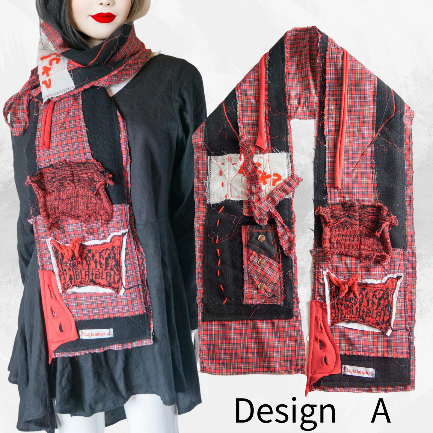 Blabla Red Check Punk Schal-Kollektion, handgefertigt in Tokio: Bitte wählen Sie ein Design! 【152cm】