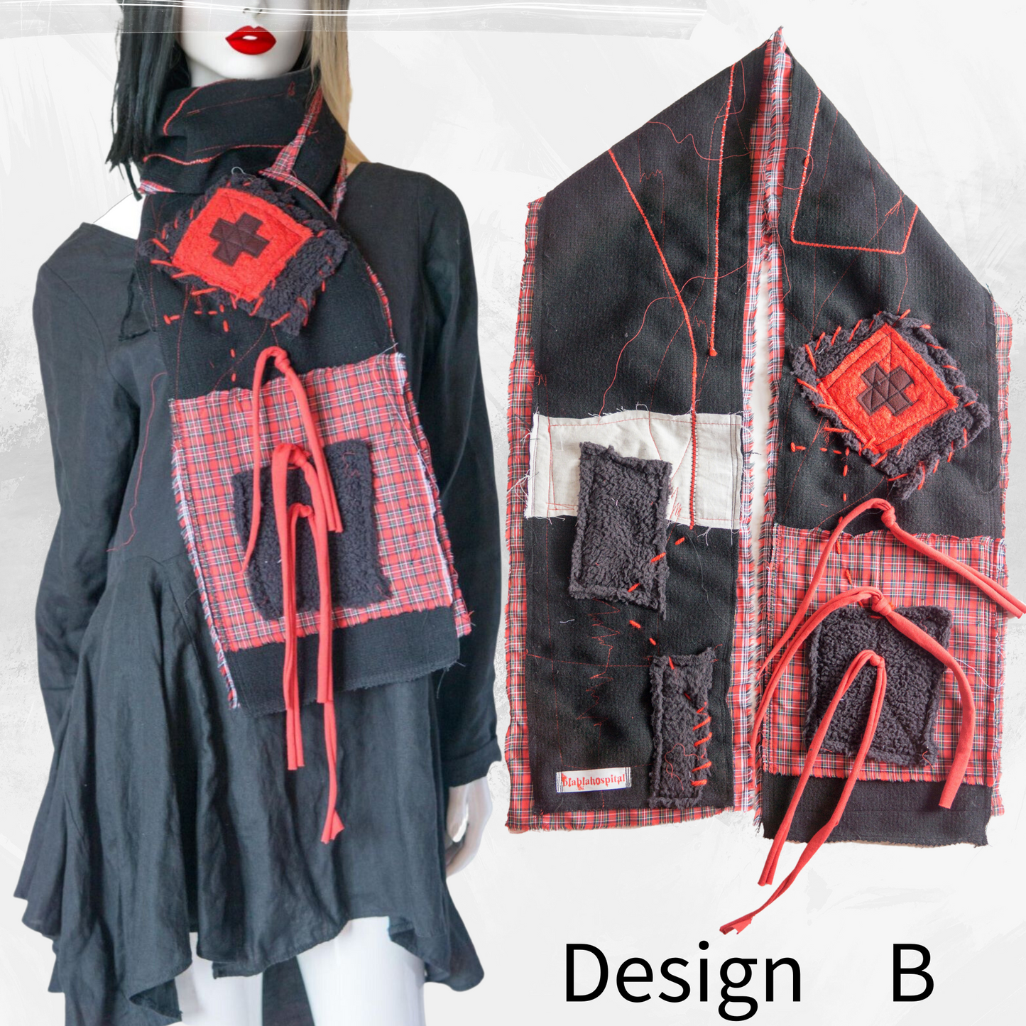 Blabla Red Check Punk Schal-Kollektion, handgefertigt in Tokio: Bitte wählen Sie ein Design! 【152cm】