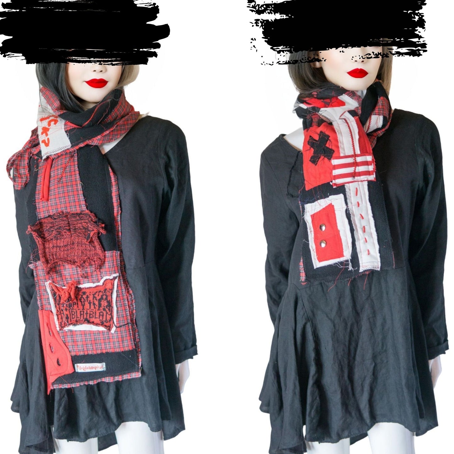 Blabla Red Check Punk Schal-Kollektion, handgefertigt in Tokio: Bitte wählen Sie ein Design! 【152cm】