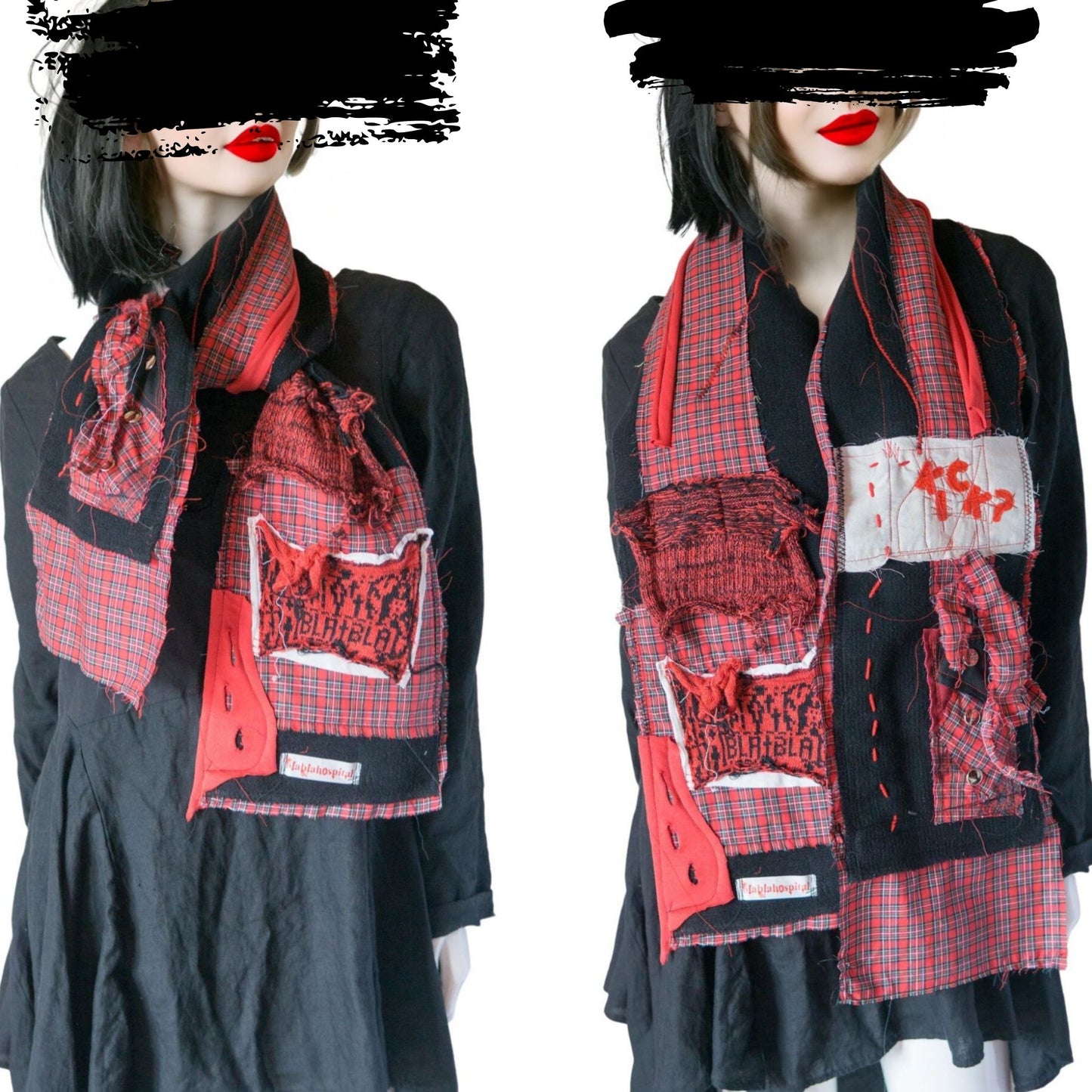 Blabla Red Check Punk Schal-Kollektion, handgefertigt in Tokio: Bitte wählen Sie ein Design! 【152cm】