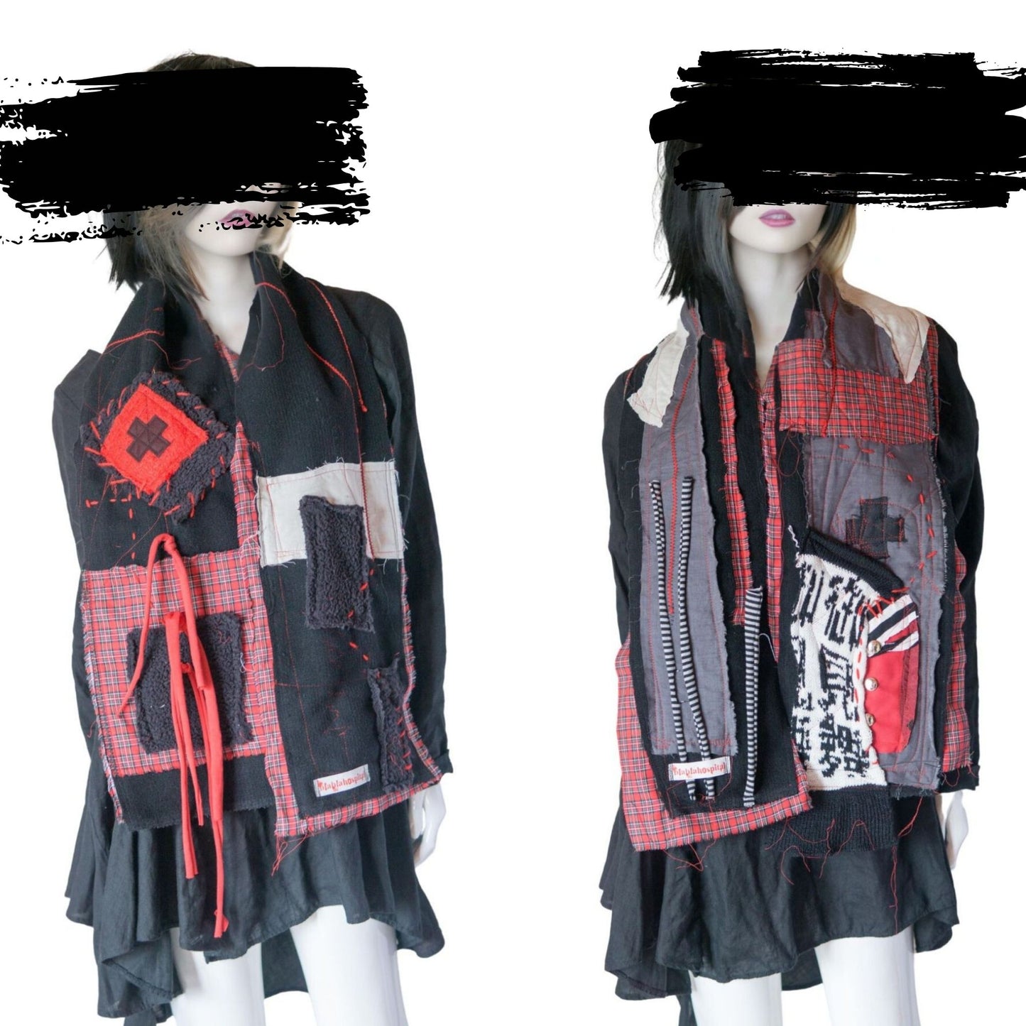 Blabla Red Check Punk Schal-Kollektion, handgefertigt in Tokio: Bitte wählen Sie ein Design! 【152cm】