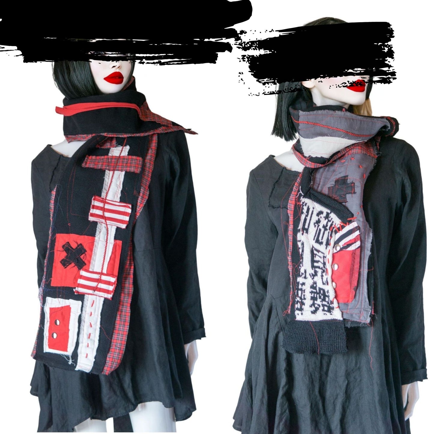 Blabla Red Check Punk Schal-Kollektion, handgefertigt in Tokio: Bitte wählen Sie ein Design! 【152cm】