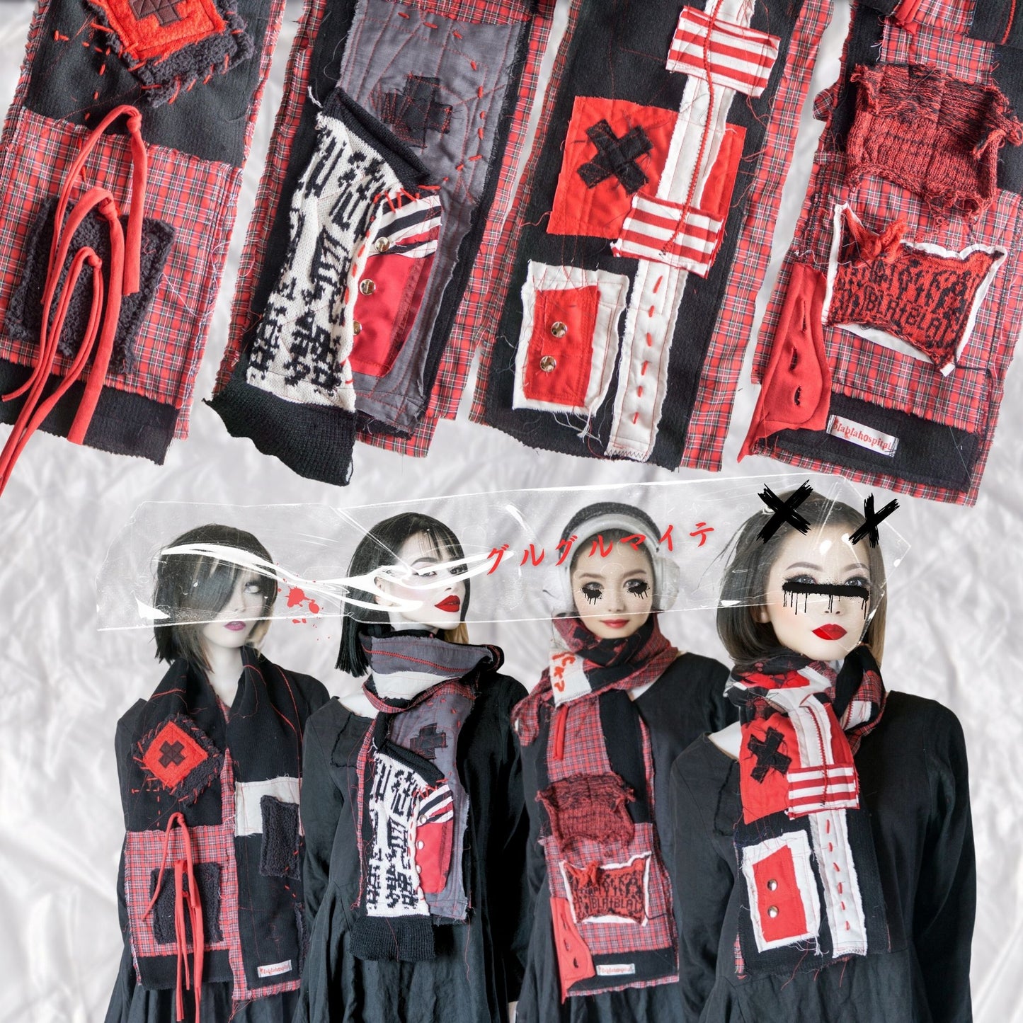 Blabla Red Check Punk Schal-Kollektion, handgefertigt in Tokio: Bitte wählen Sie ein Design! 【152cm】