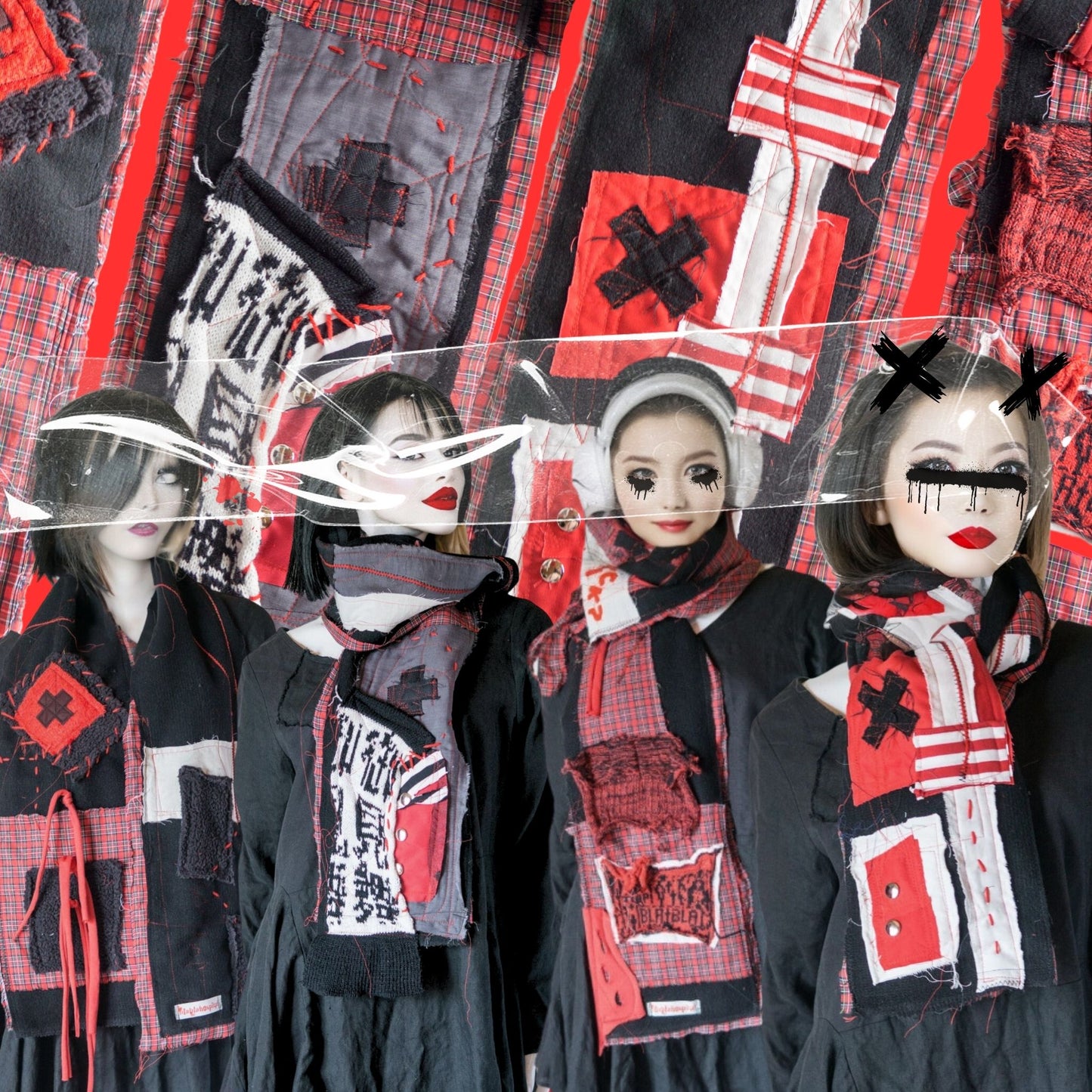 Blabla Red Check Punk Schal-Kollektion, handgefertigt in Tokio: Bitte wählen Sie ein Design! 【152cm】