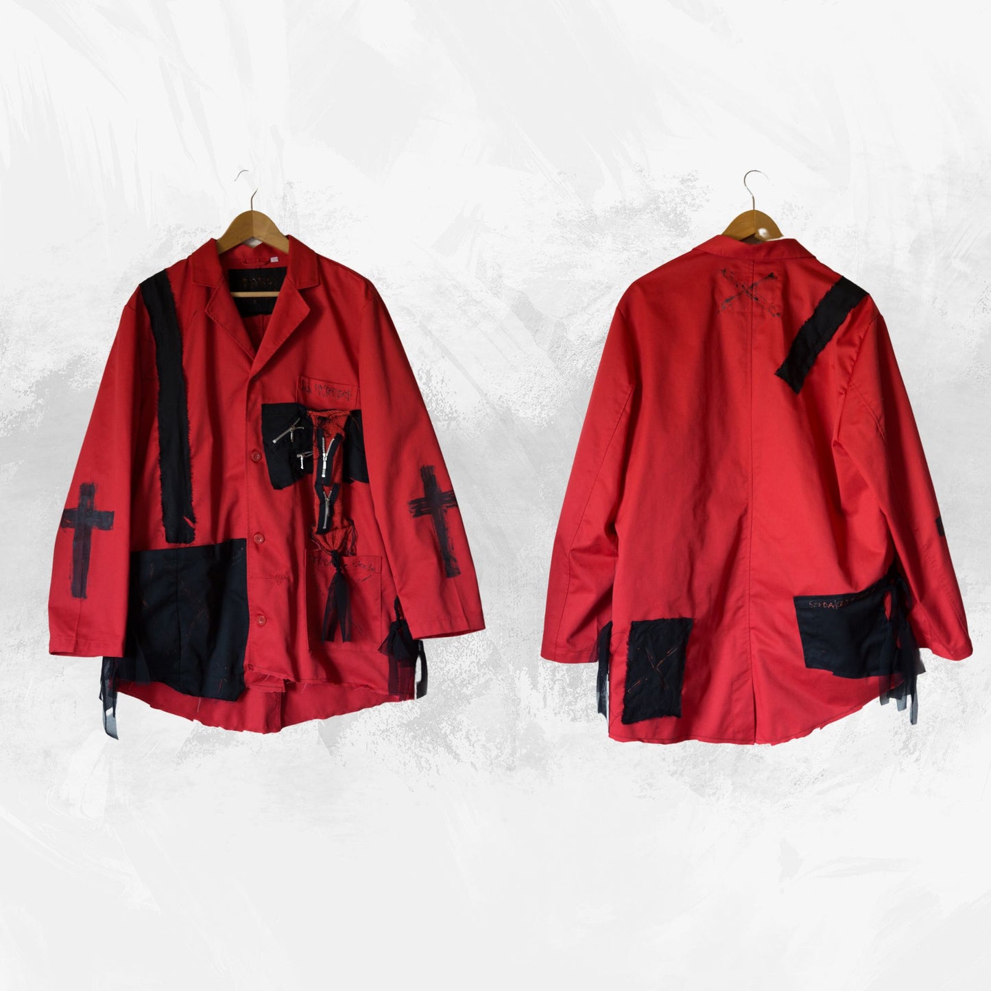 Tokyo Punk Arztjacke Schwarz Oversize Rot