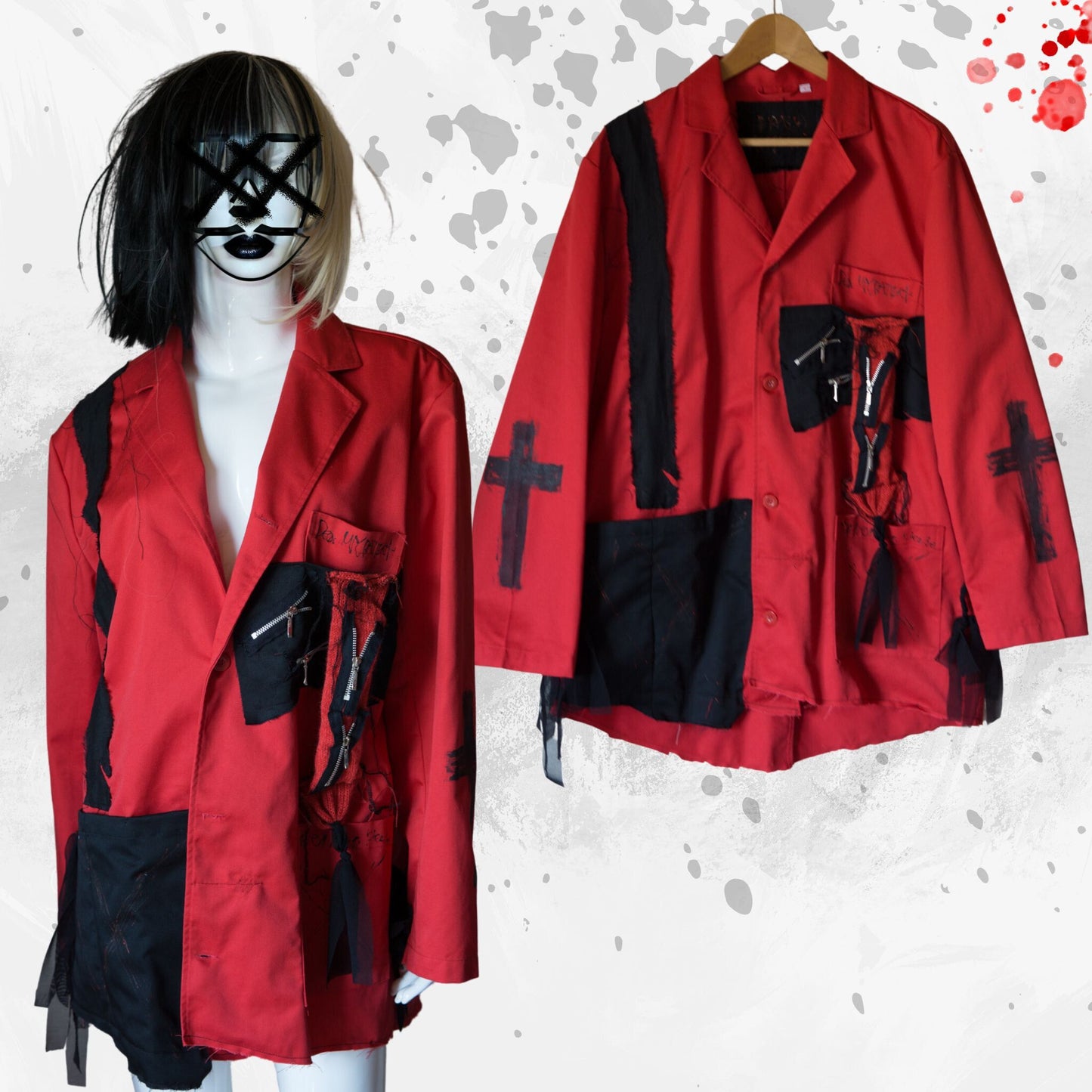 Tokyo Punk Arztjacke Schwarz Oversize Rot