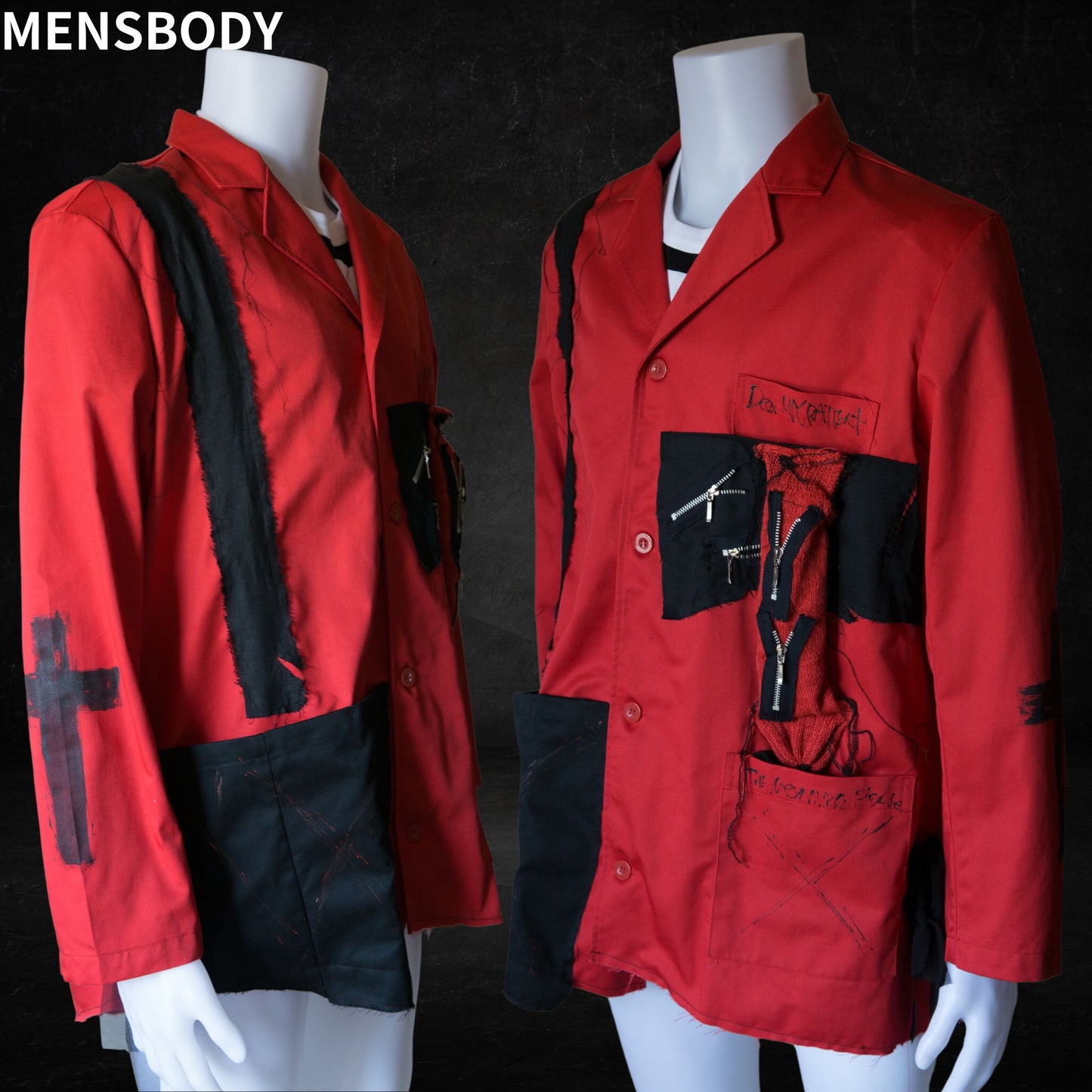 Tokyo Punk Arztjacke Schwarz Oversize Rot
