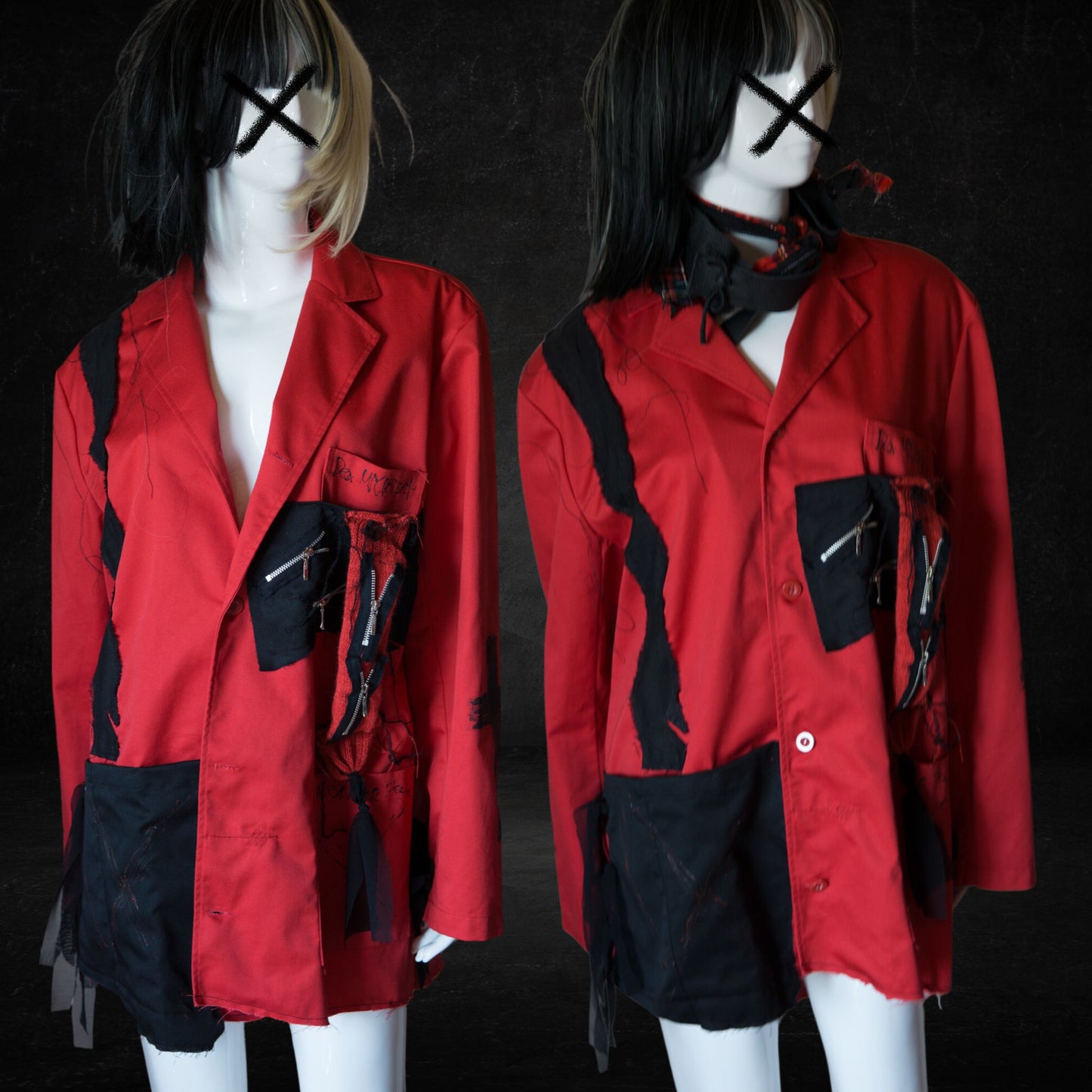 Tokyo Punk Arztjacke Schwarz Oversize Rot