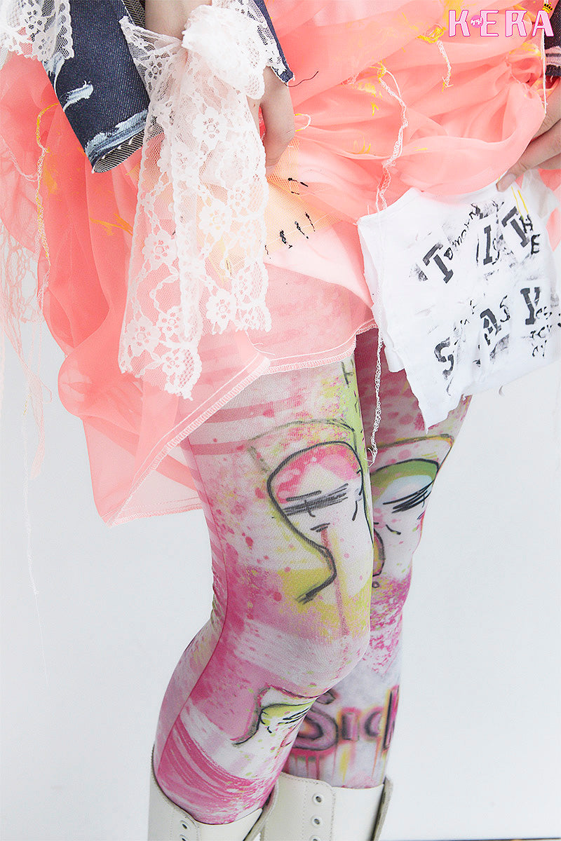 Harajuku Fashion Pink Tights ”I feel sick in his dream " 80 denier