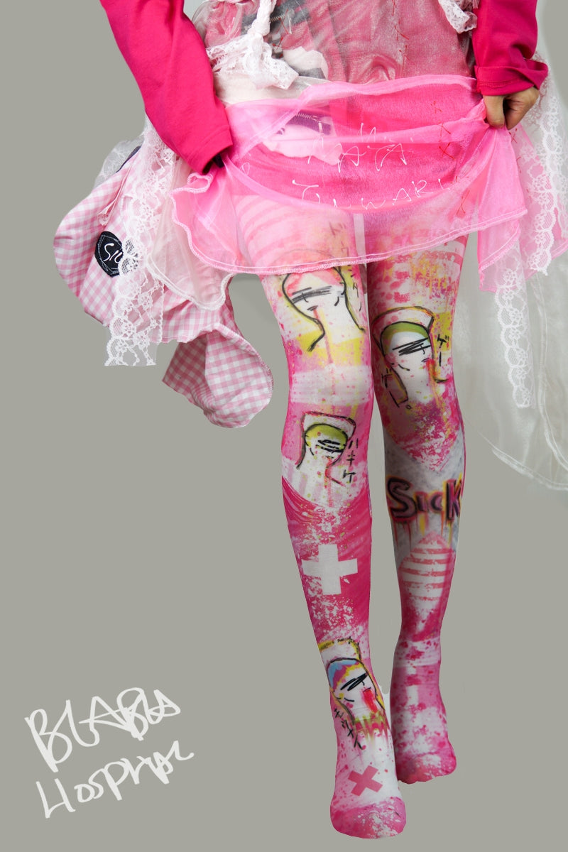 Harajuku Fashion Pink Tights ”I feel sick in his dream " 80 denier