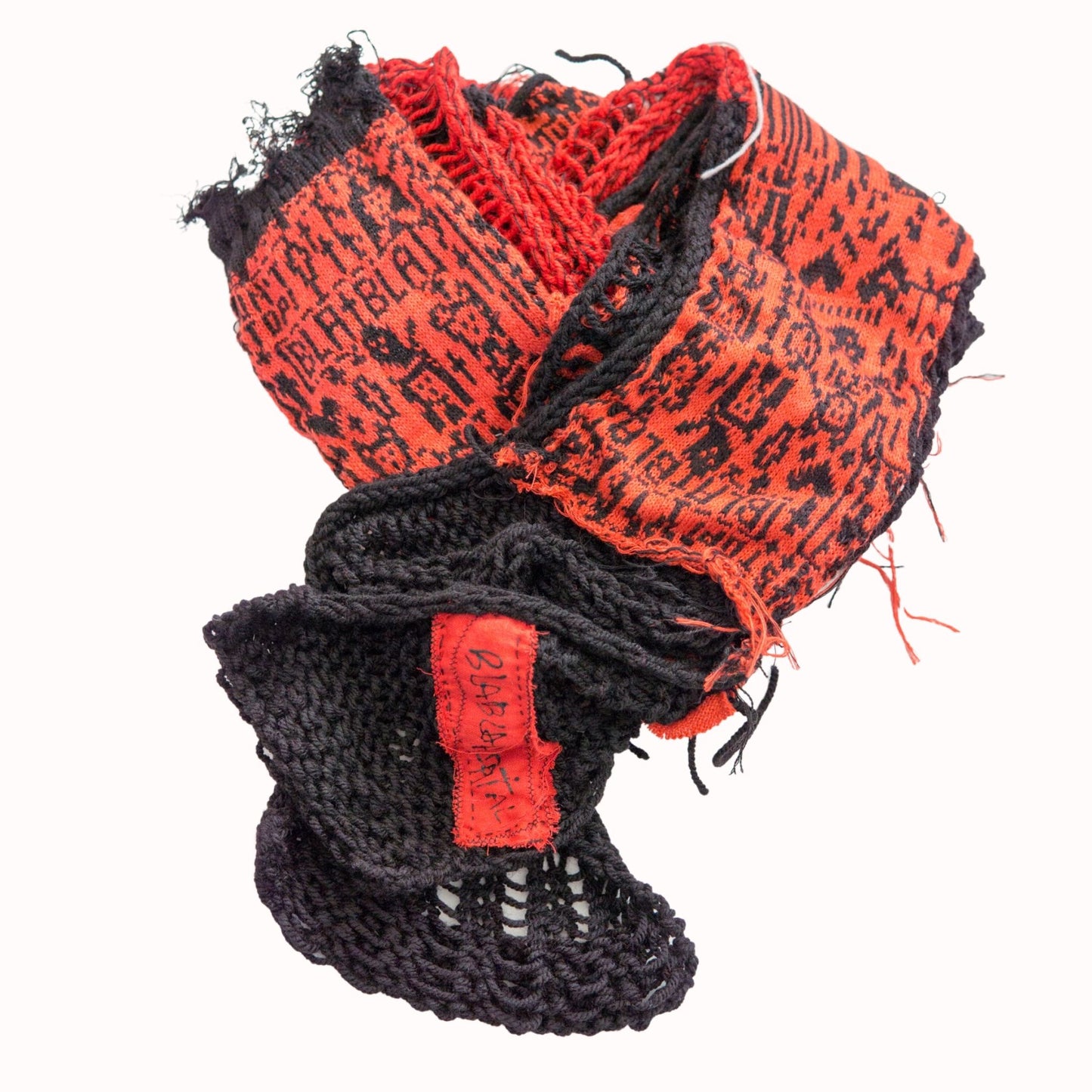 Tokyo Punk Knit Handmade Black and Red Punk Scarf  【275cm】