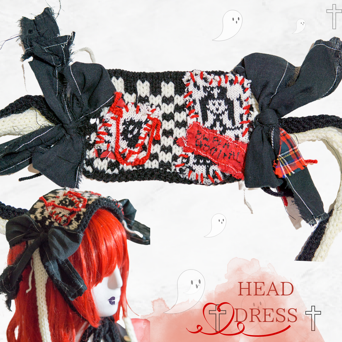 Nurse and Ghost :D Tokyo Punk J-fashion Lolita Headdress Handmade Black and White