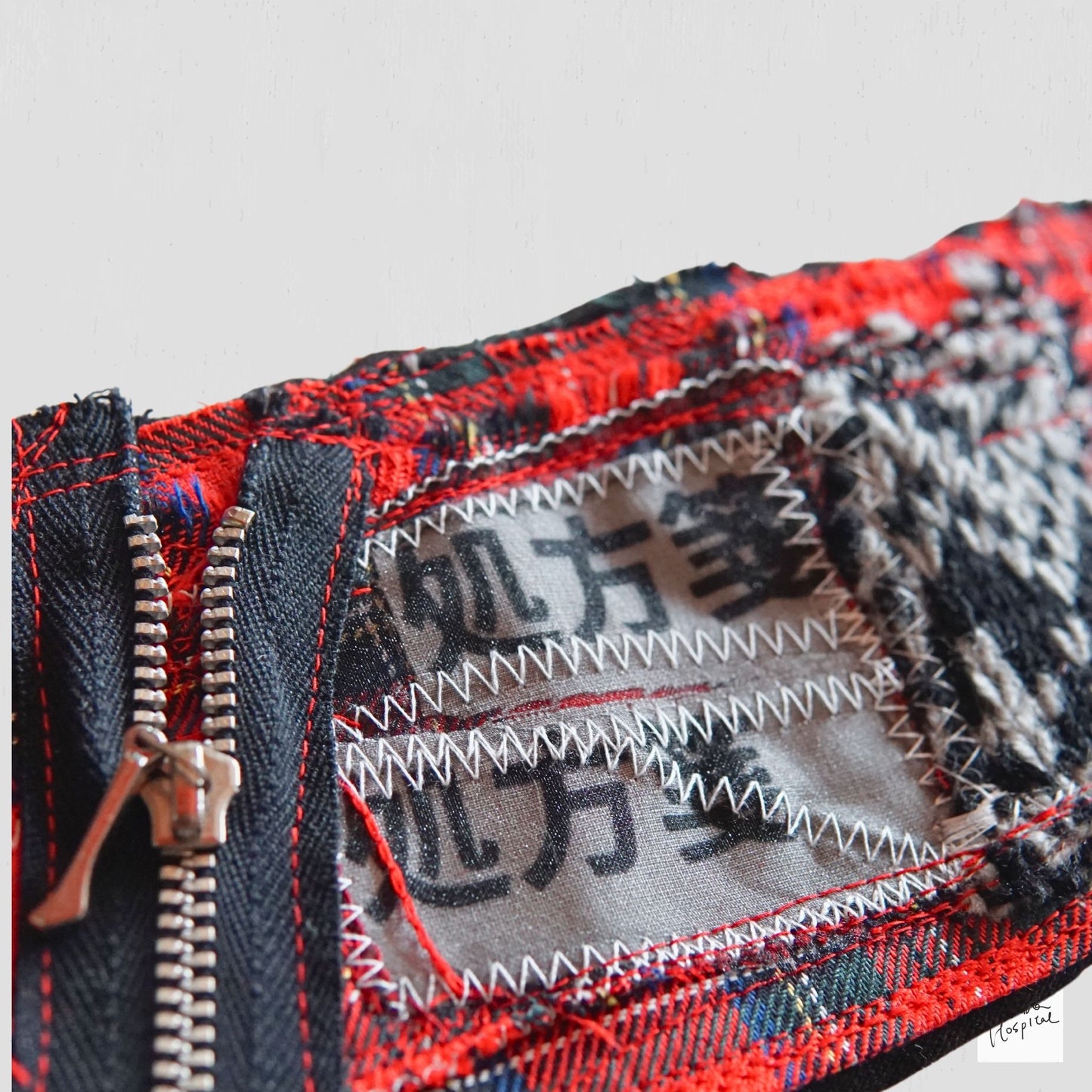 Tartan Check x Knit Patch Punk Bracelet The  Blabla-Patient Wristband  Collection -Wide