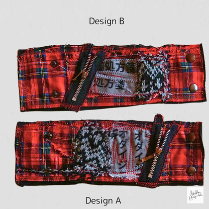 Tartan Check x Knit Patch Punk Bracelet The  Blabla-Patient Wristband  Collection -Wide