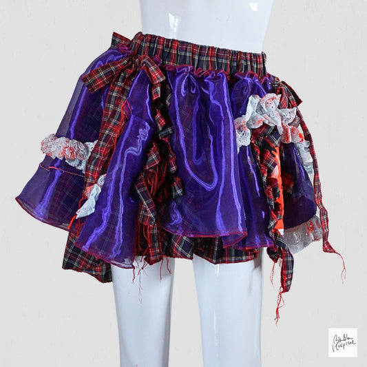 Purple × Navy Tartan Check Skirt