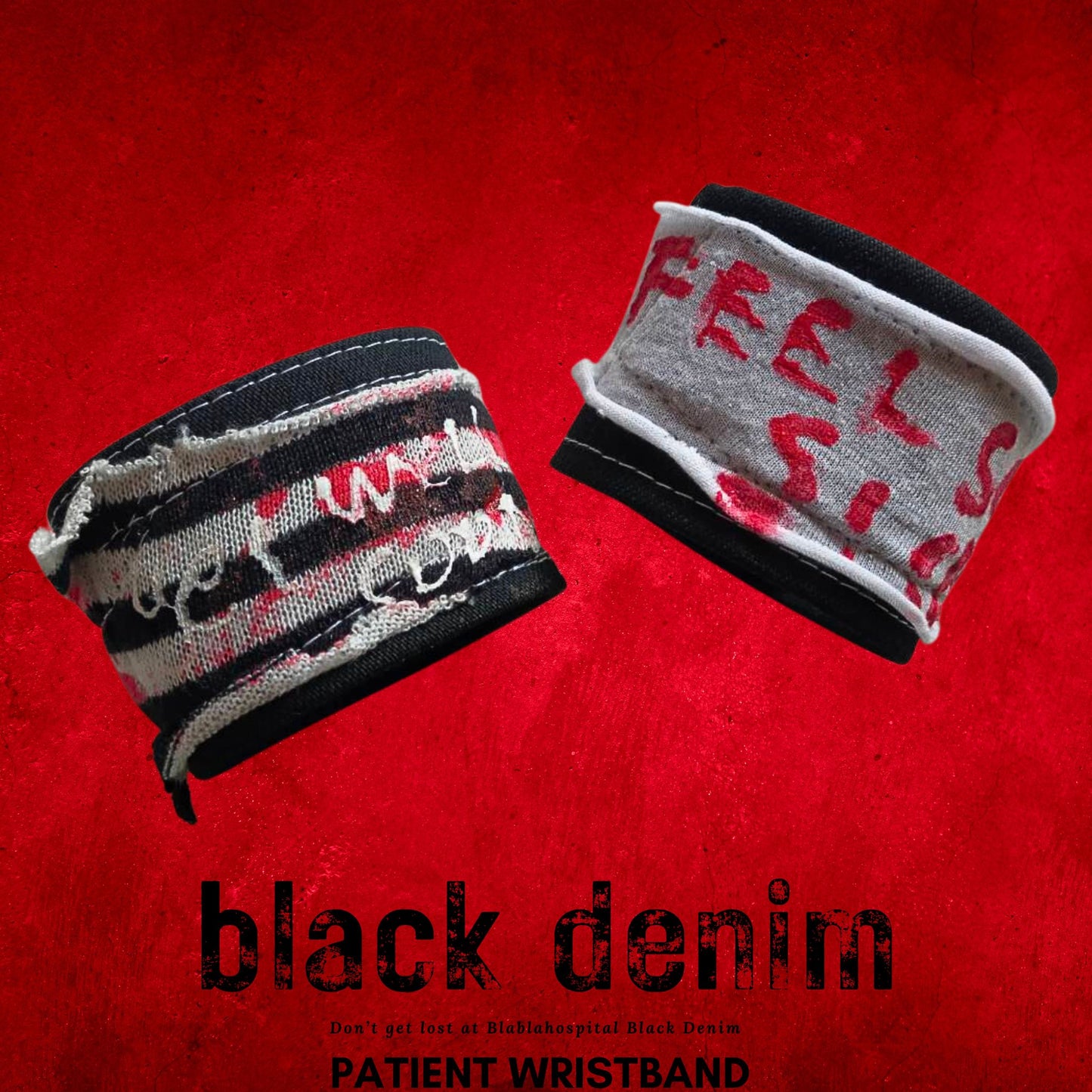 【Width 5cm/ Wrist 17.5ｃｍ】Black Denim Design  Blabla  Patient Punk Wristband Collection