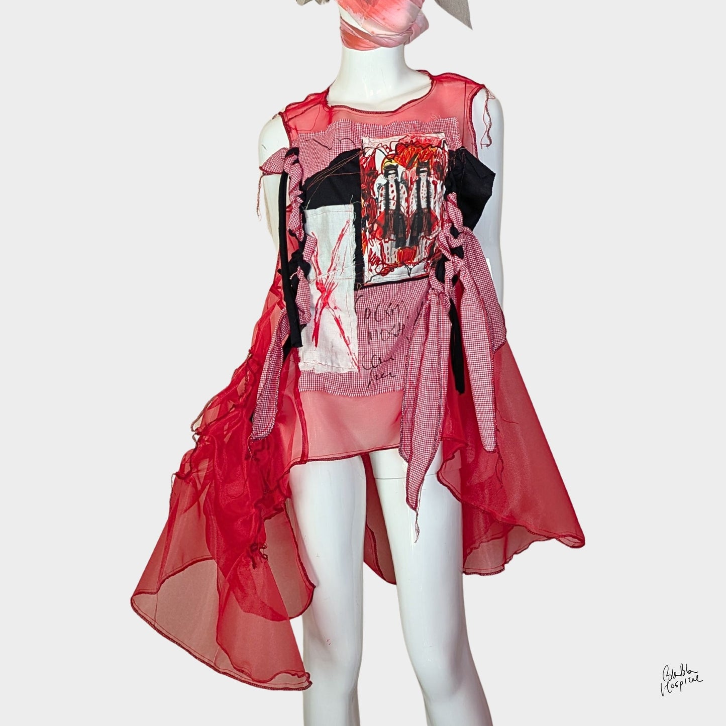 Red Air – No.04 | Sheer Red Organza Gingham  – Layering Piece