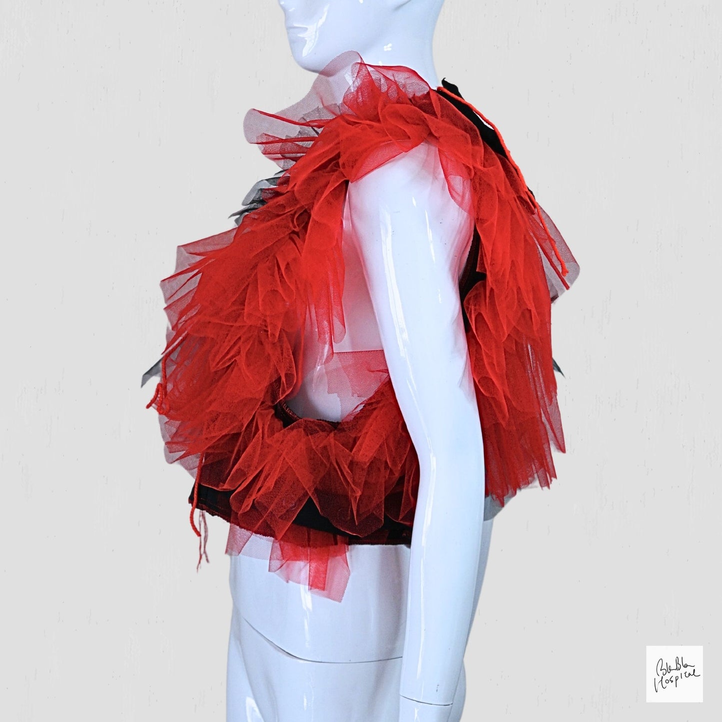 Black Sleeveless Top – Instinctive Red and Black Tulle Ruffle