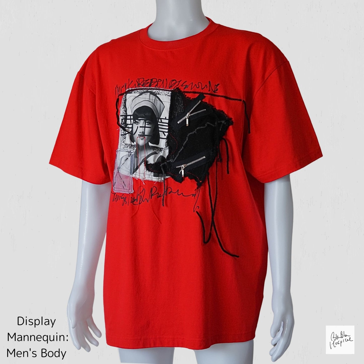 Kanji Printed Chef-Nurse Design Oversized Red T-Shirt