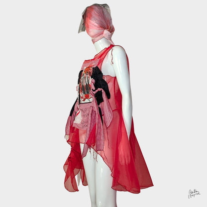 Red Air – No.04 | Sheer Red Organza Gingham  – Layering Piece