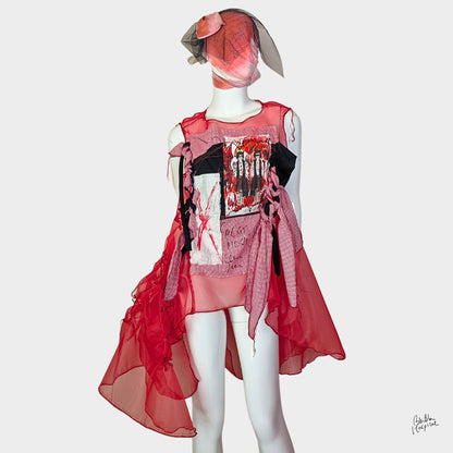 Red Air – No.04 | Sheer Red Organza Gingham  – Layering Piece