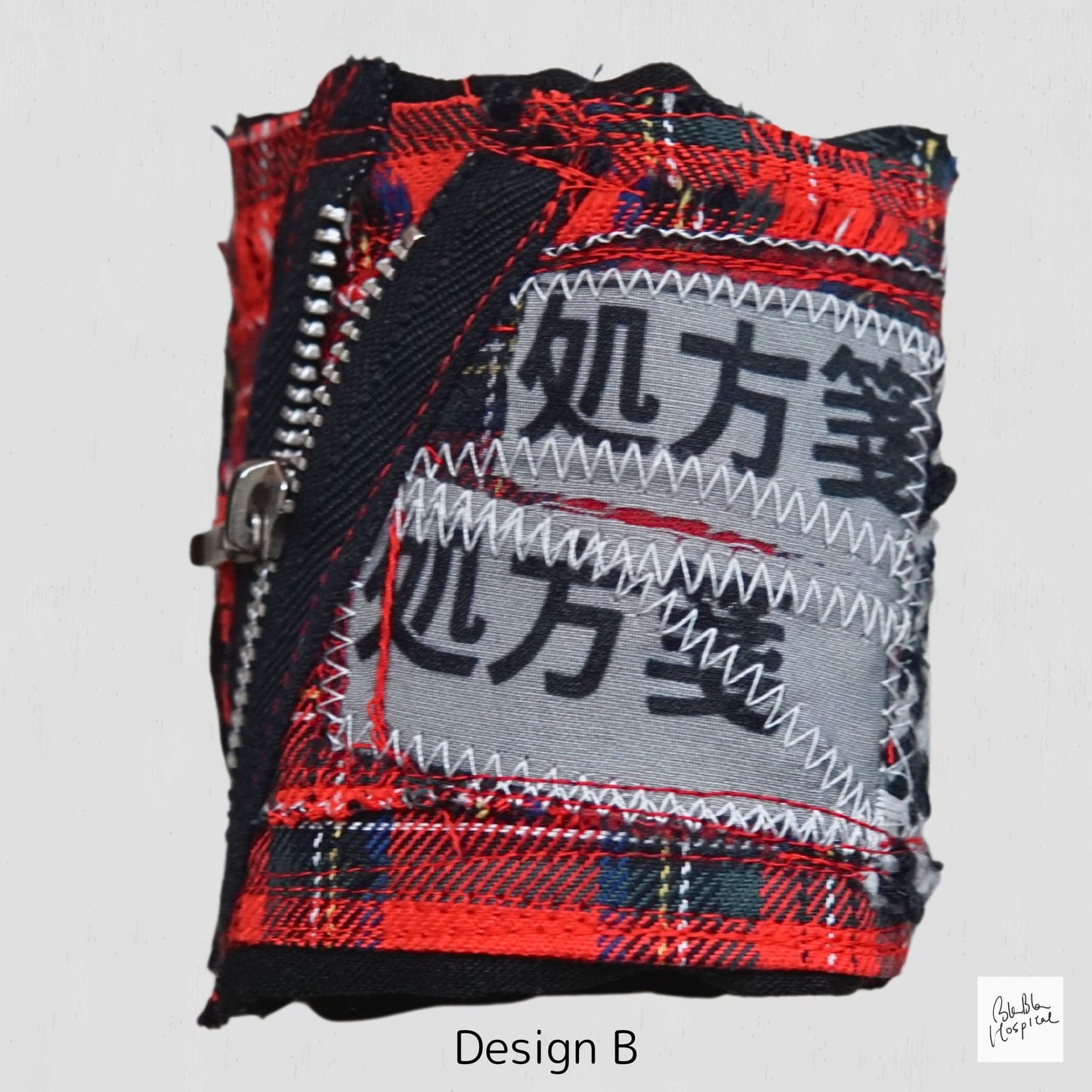 Tartan Check x Knit Patch Punk Bracelet The  Blabla-Patient Wristband  Collection -Wide