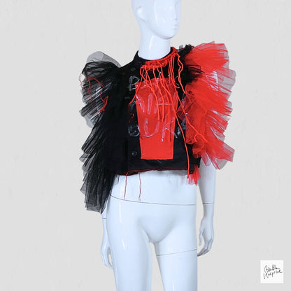 Black Sleeveless Top – Instinctive Red and Black Tulle Ruffle