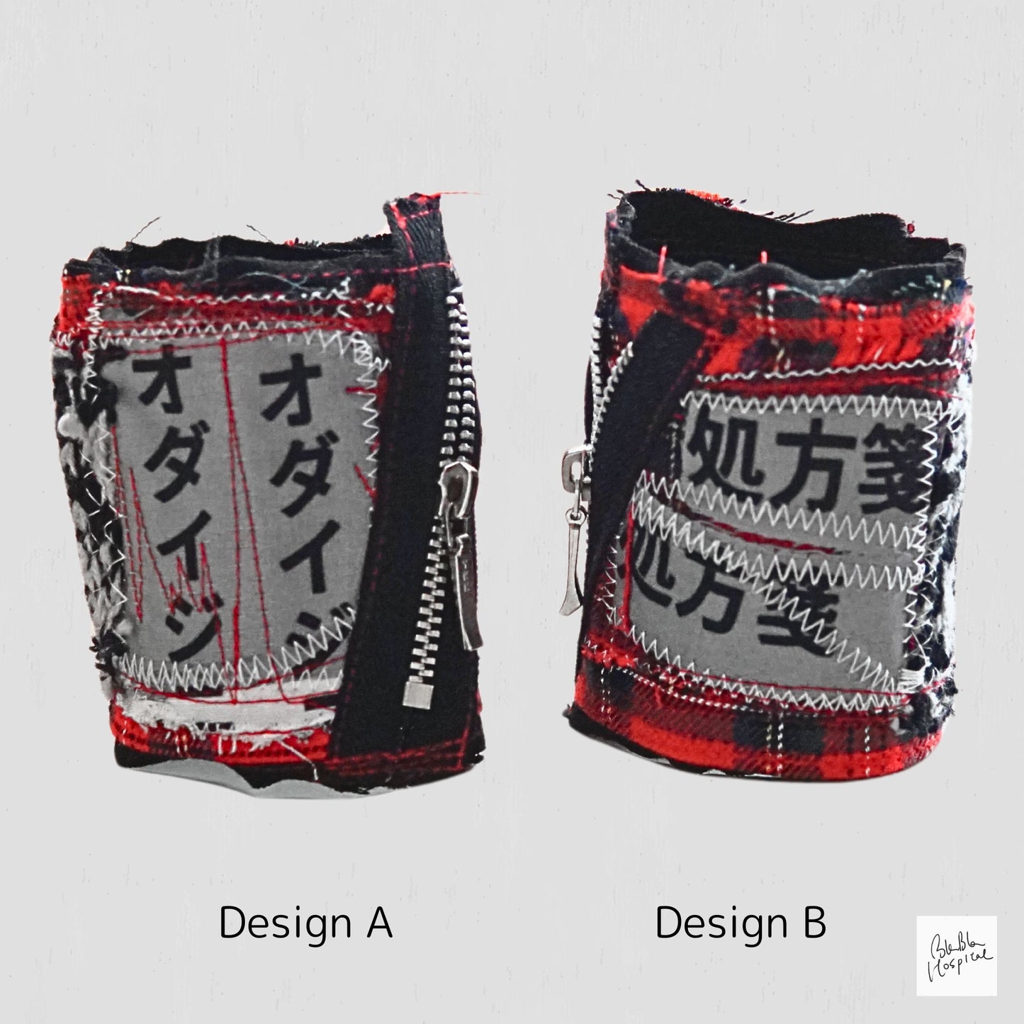 Tartan Check x Knit Patch Punk Bracelet The  Blabla-Patient Wristband  Collection -Wide