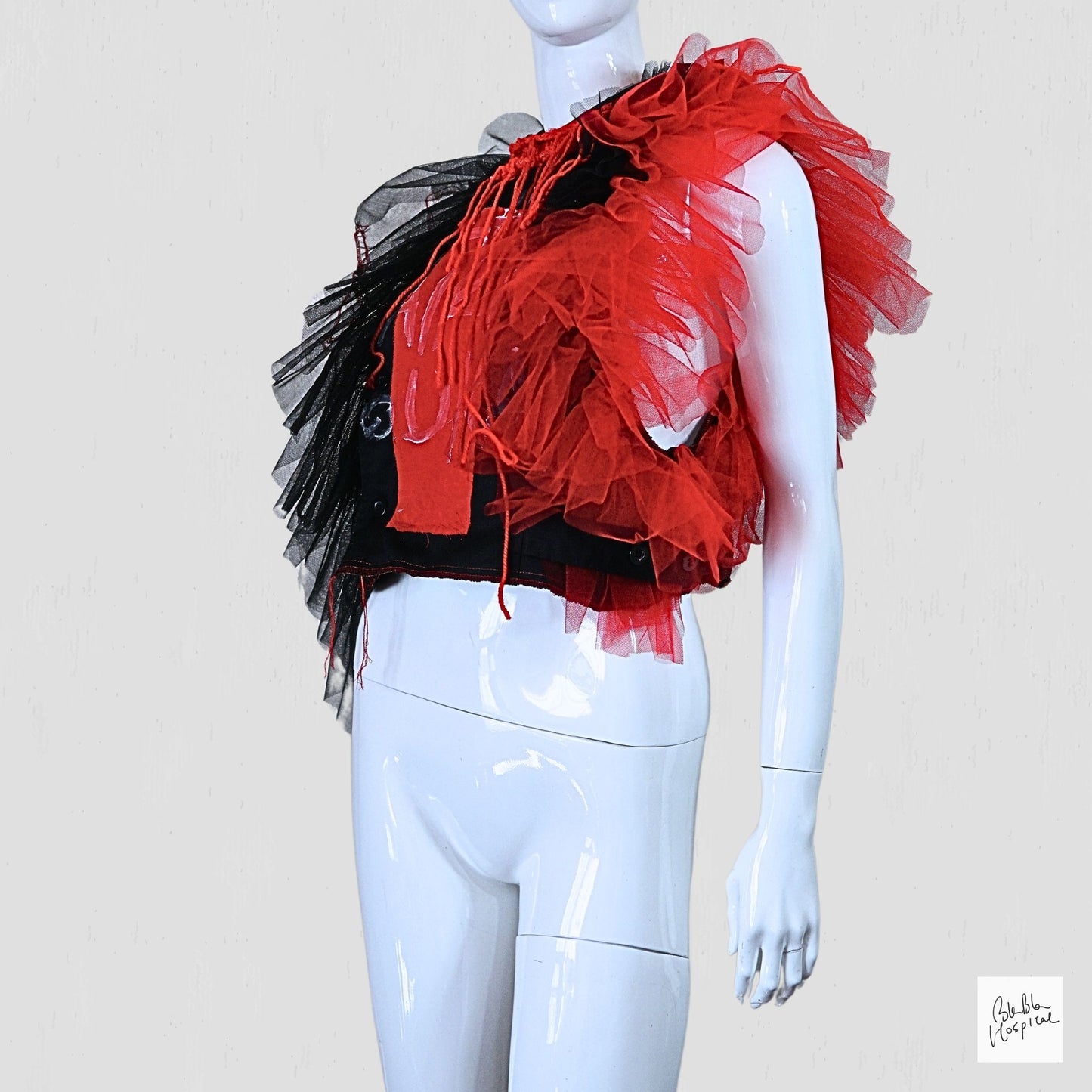 Black Sleeveless Top – Instinctive Red and Black Tulle Ruffle