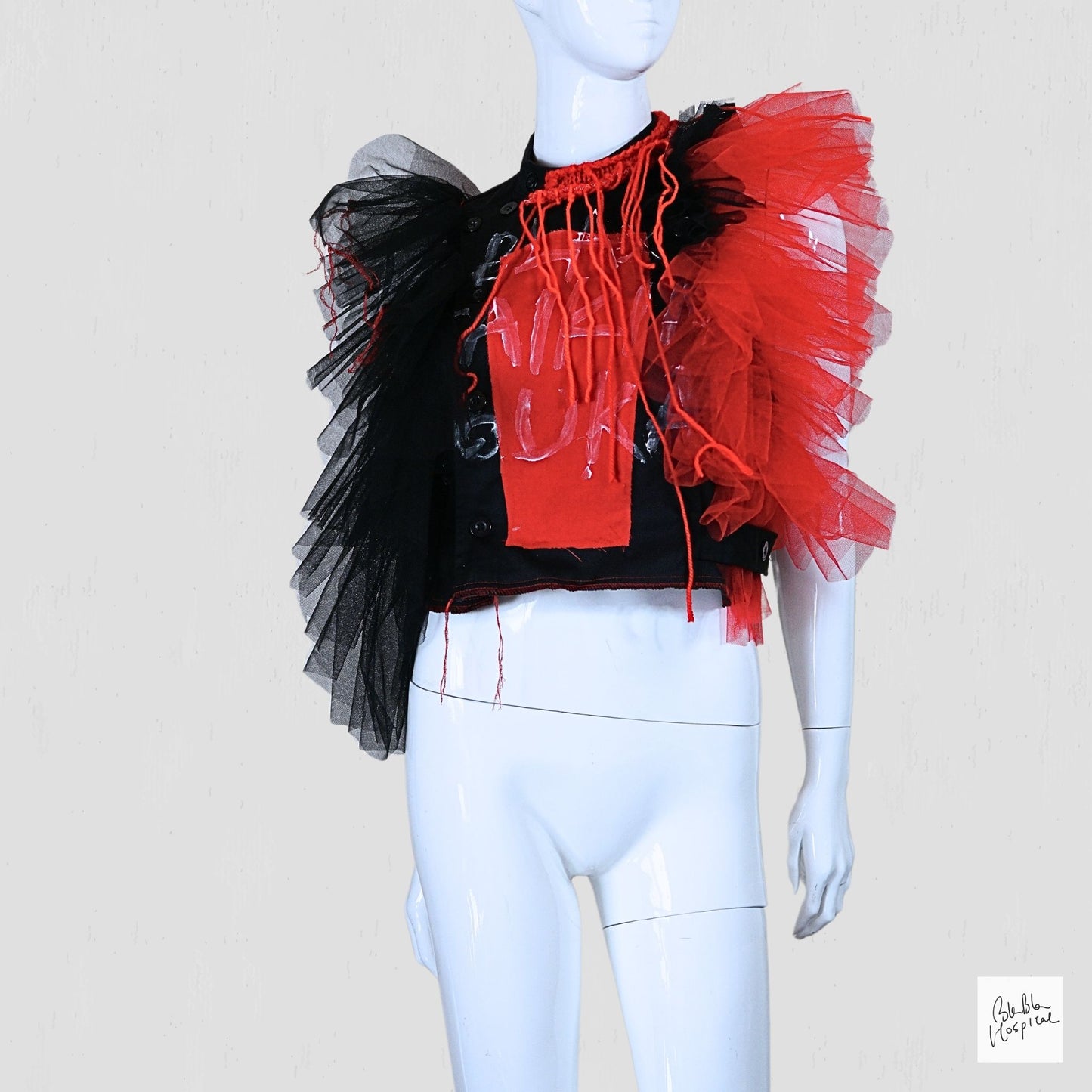 Black Sleeveless Top – Instinctive Red and Black Tulle Ruffle