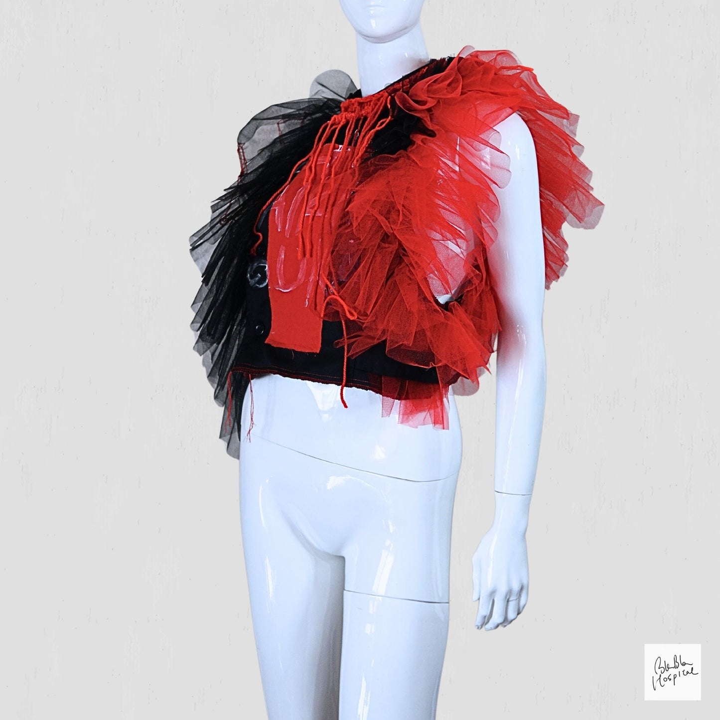 Black Sleeveless Top – Instinctive Red and Black Tulle Ruffle