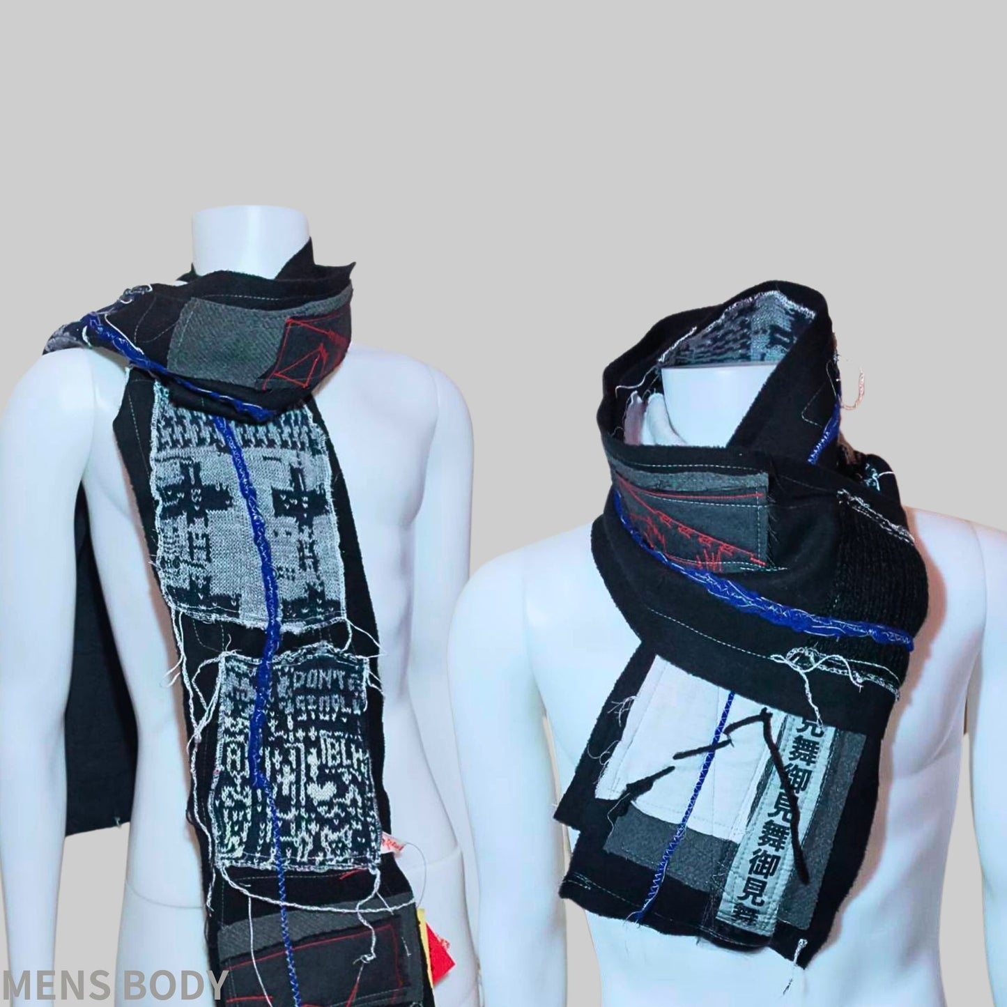 Blauer x schwarzer Design-Schal. Einzigartiges Design