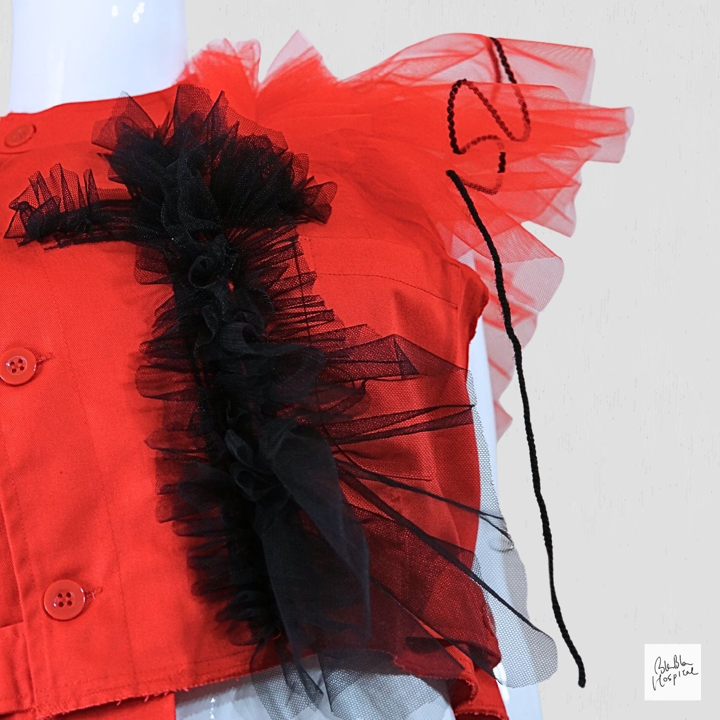 Red Sleeveless Top – Instinctive Tulle Ruffle