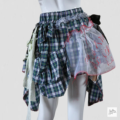 Asymmetric green checkered skirt